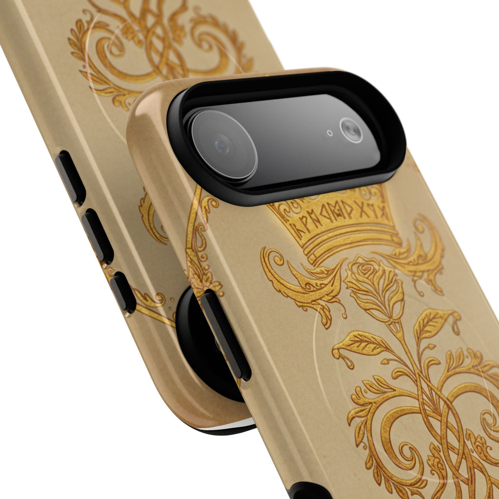 Gold Floral Crest Tough Phone Case — Protective Magnetic iPhone Cover