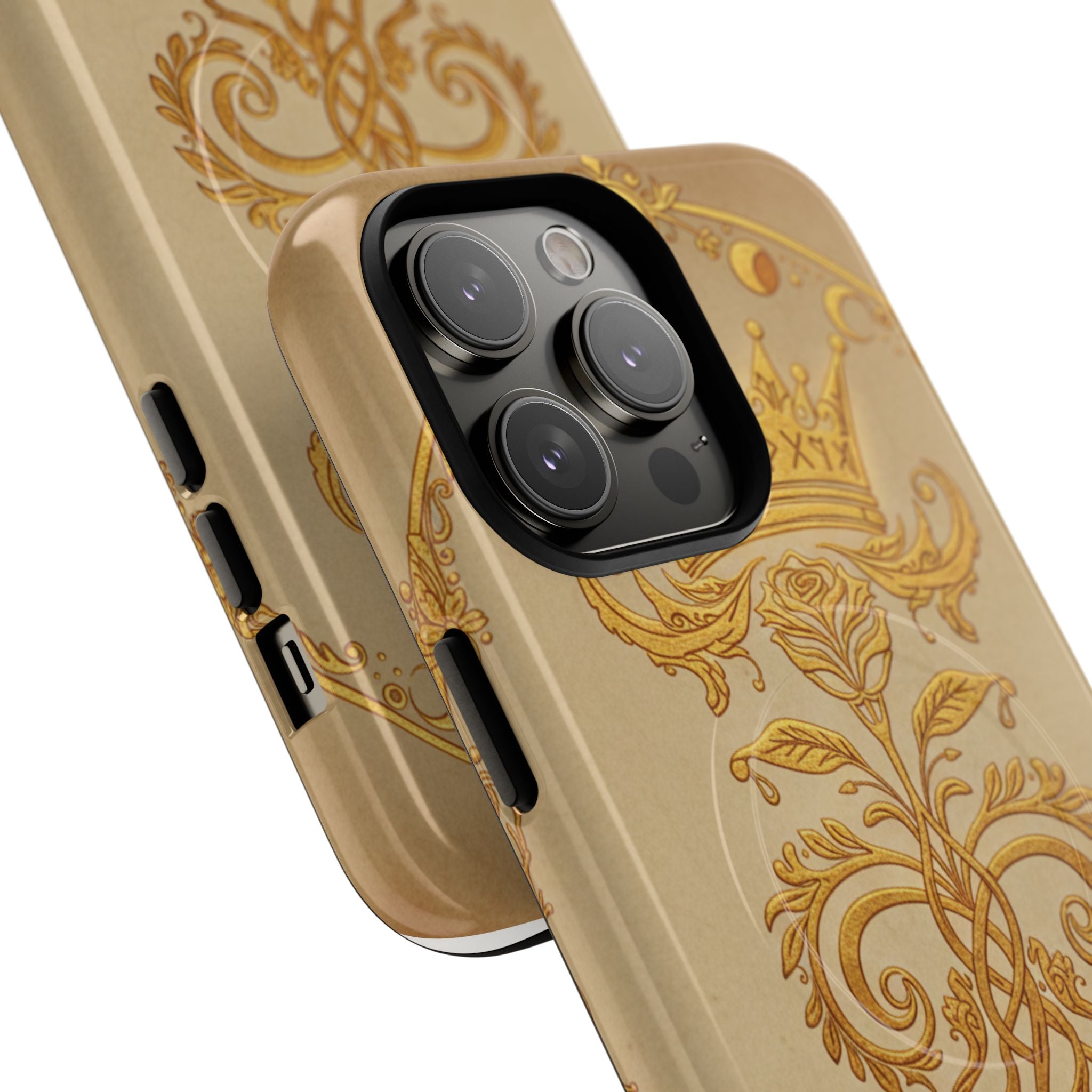 Gold Floral Crest Tough Phone Case — Protective Magnetic iPhone Cover