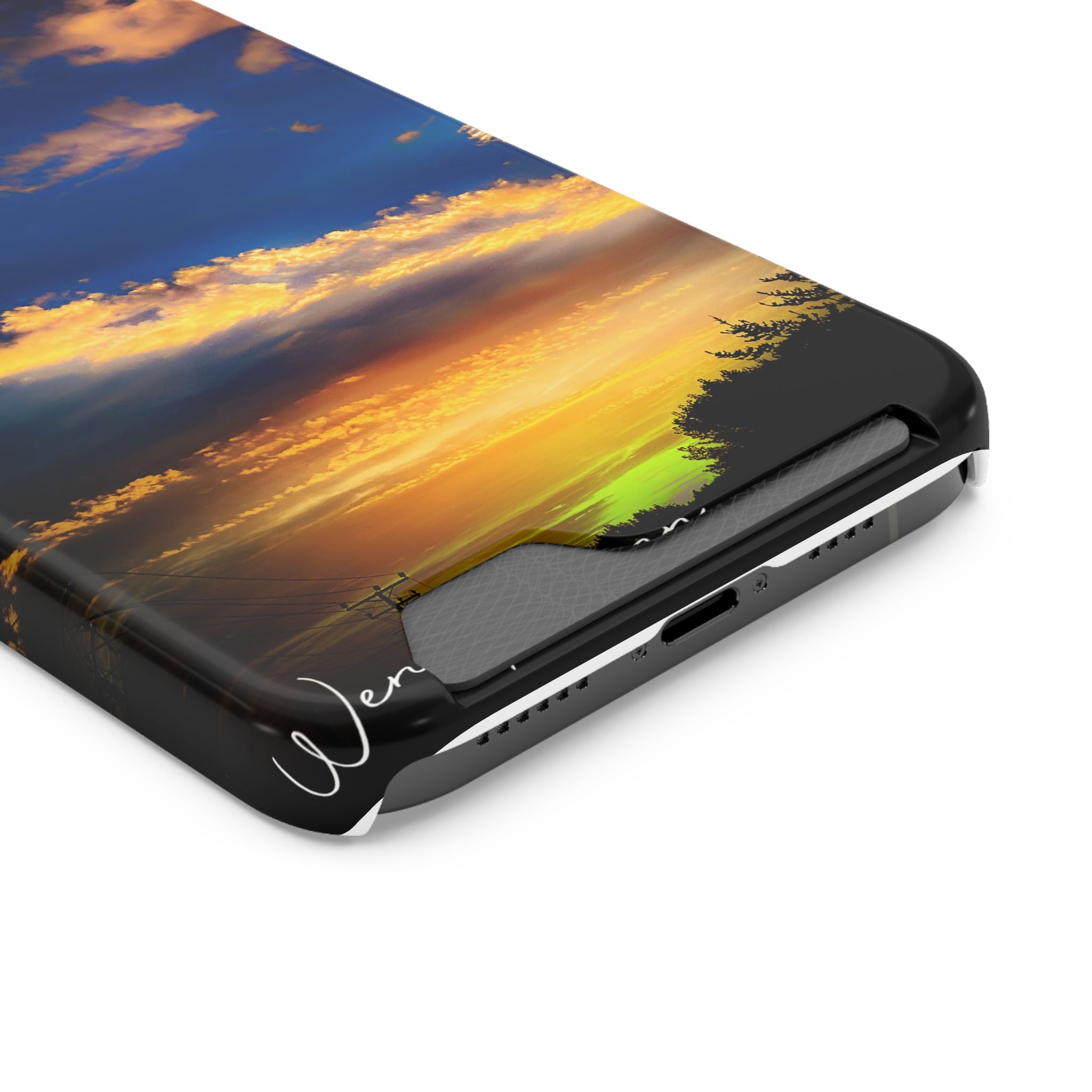 Sunset Sky Phone Case with Card Holder — Scenic Evening Landscape Wallet Case