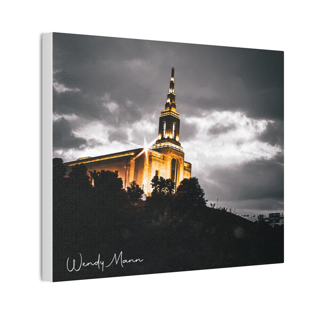 Illuminated Temple Nightscape Canvas