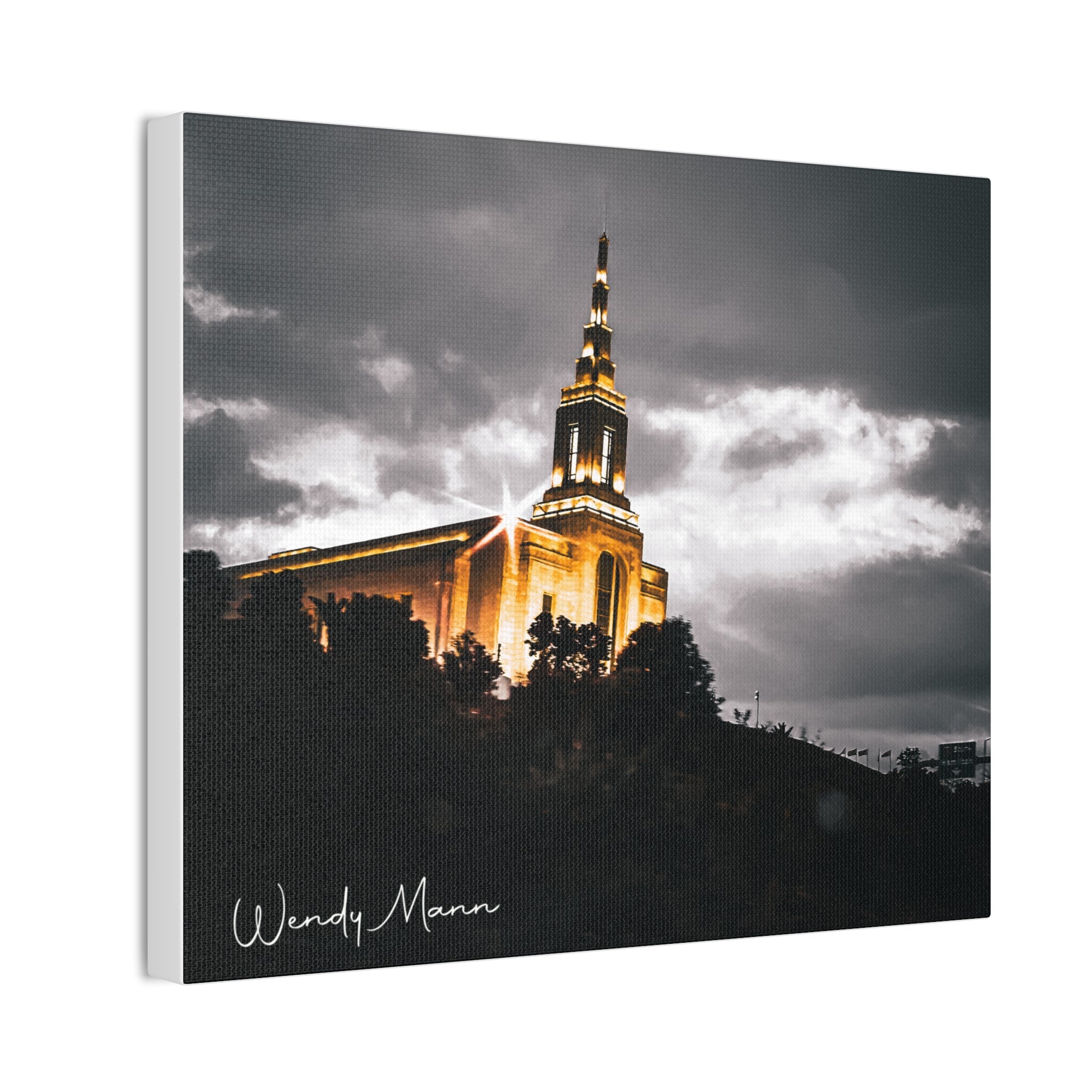 Illuminated Temple Nightscape Canvas