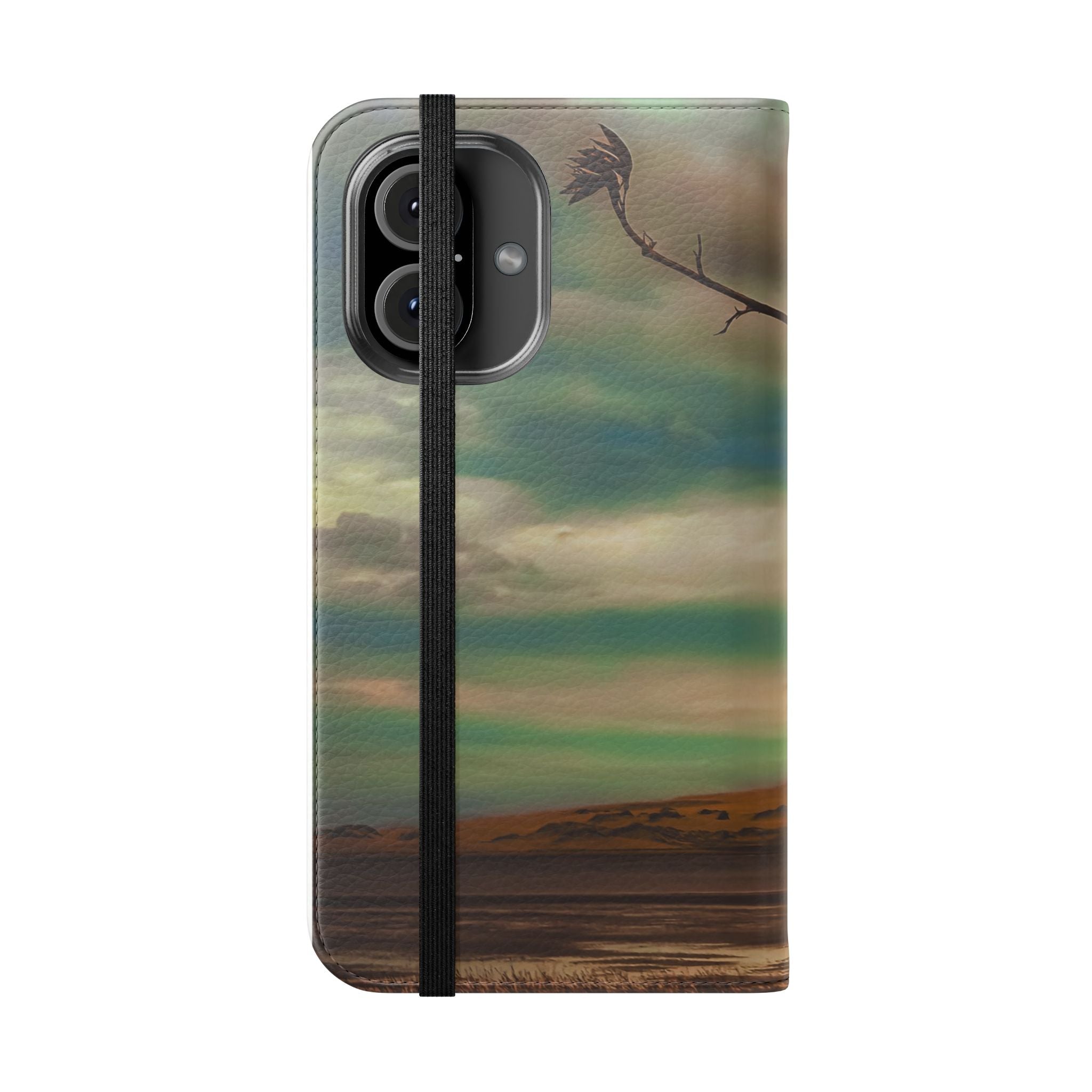 Serene Shoreline Flip Phone Case — Coastal Sunset Wallet Cover