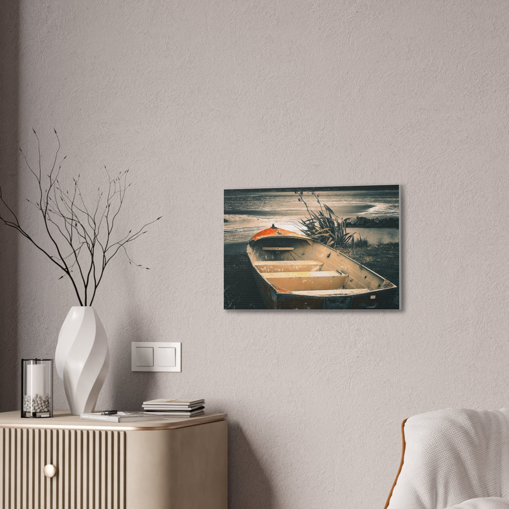 Vintage Rowboat Canvas Wall Art – Moody Coastal Landscape Print