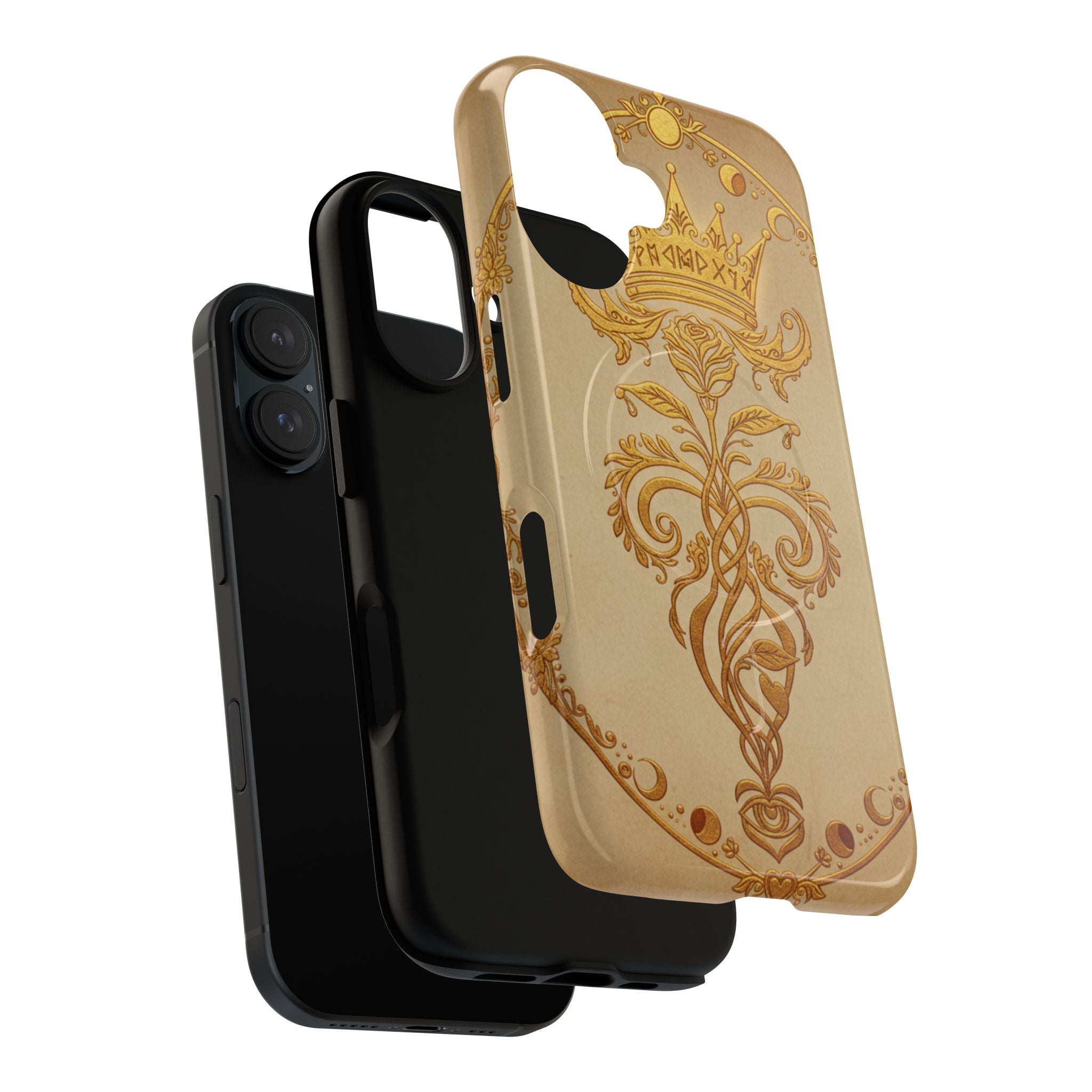 Gold Floral Crest Tough Phone Case — Protective Magnetic iPhone Cover