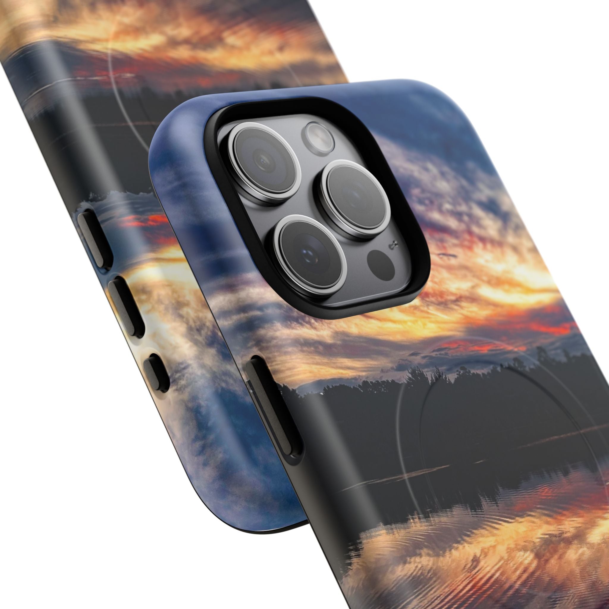 Sunset Lake Tough Magnetic Phone Case — Durable Magnetic Mount iPhone Case with Scenic Reflection Design