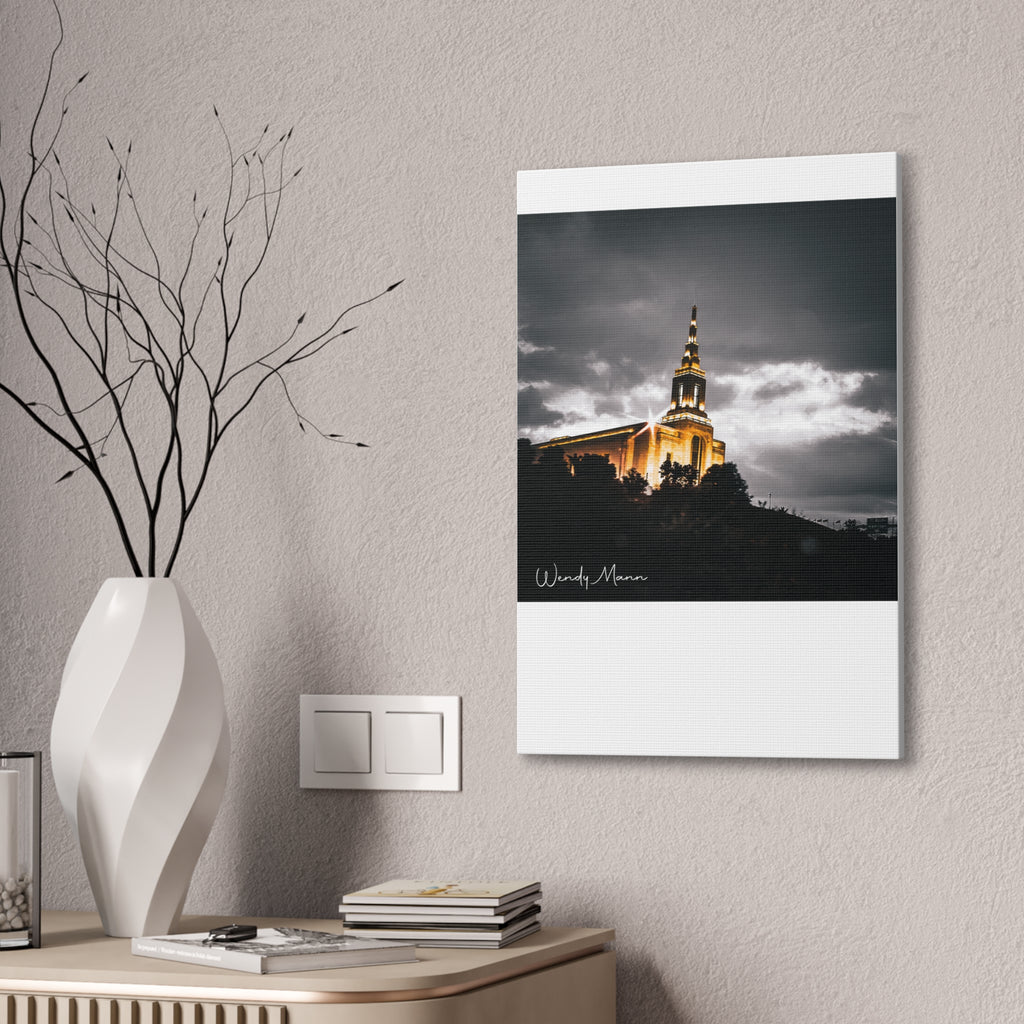 Illuminated Temple Nightscape Canvas