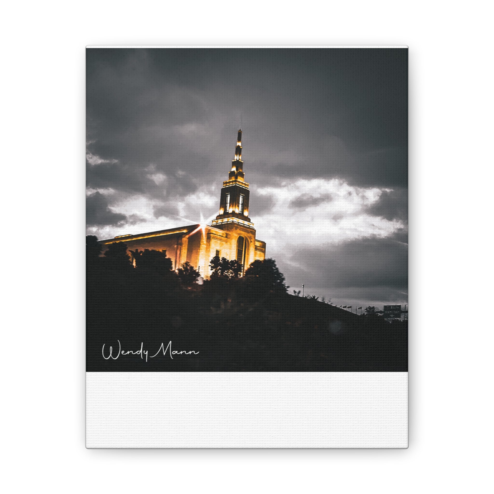 Illuminated Temple Nightscape Canvas