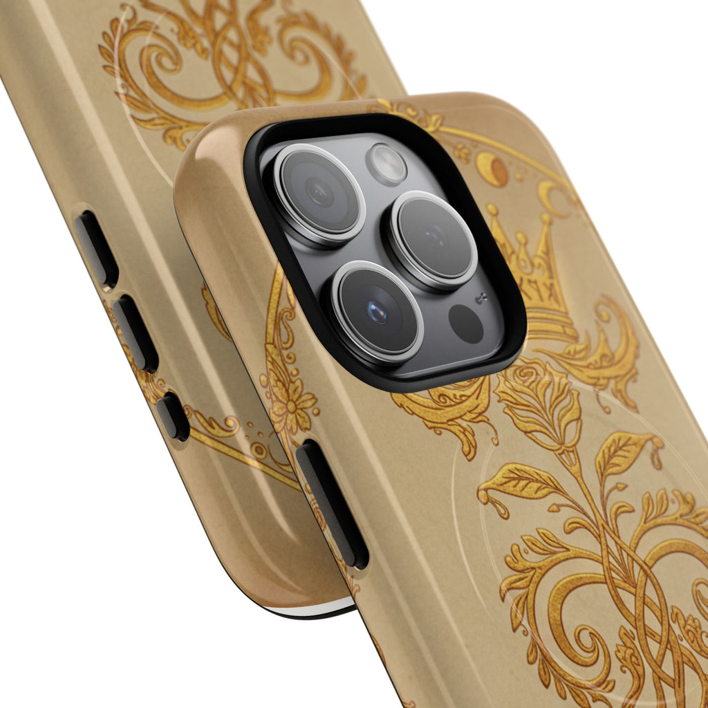 Gold Floral Crest Tough Phone Case — Protective Magnetic iPhone Cover