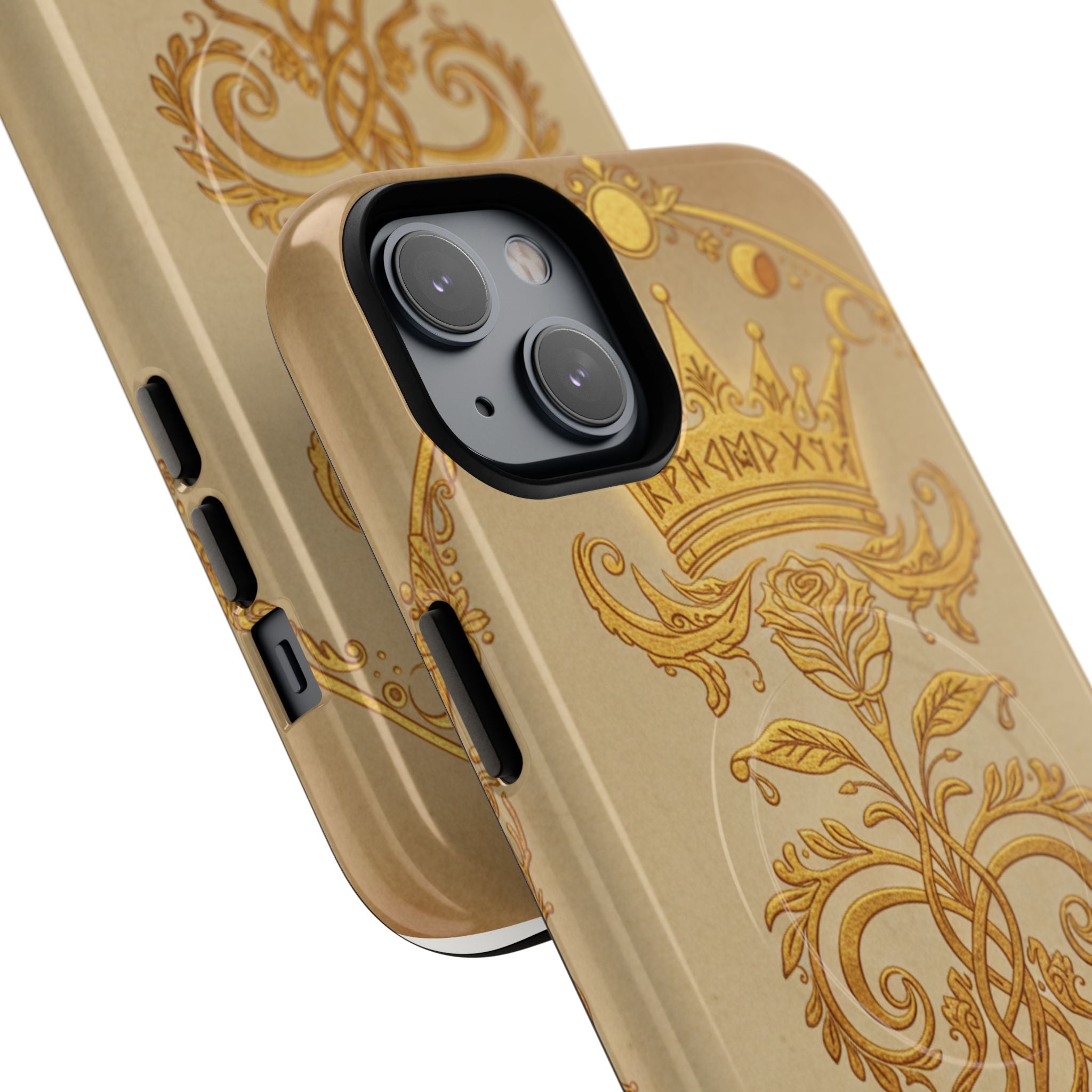 Gold Floral Crest Tough Phone Case — Protective Magnetic iPhone Cover