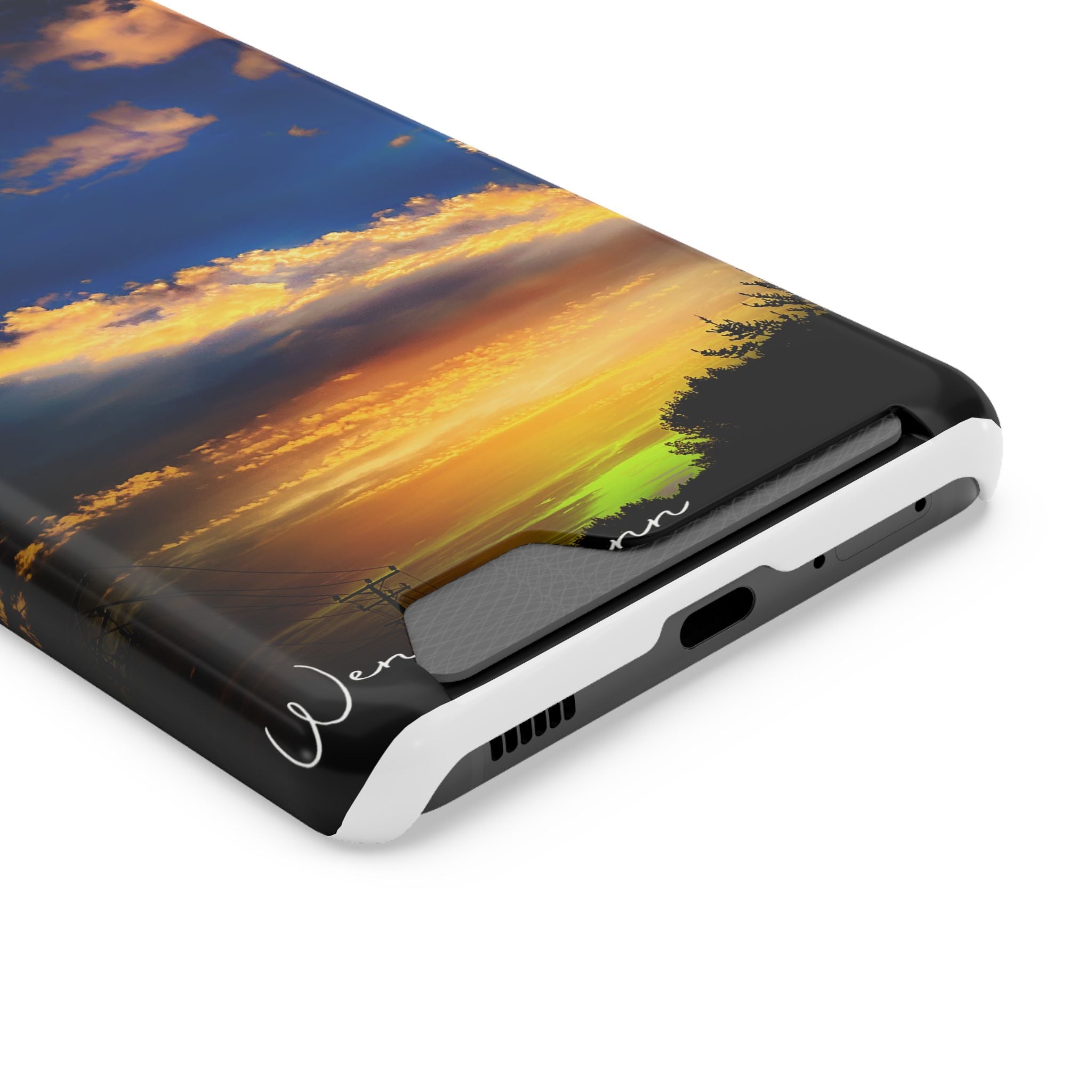 Sunset Sky Phone Case with Card Holder — Scenic Evening Landscape Wallet Case