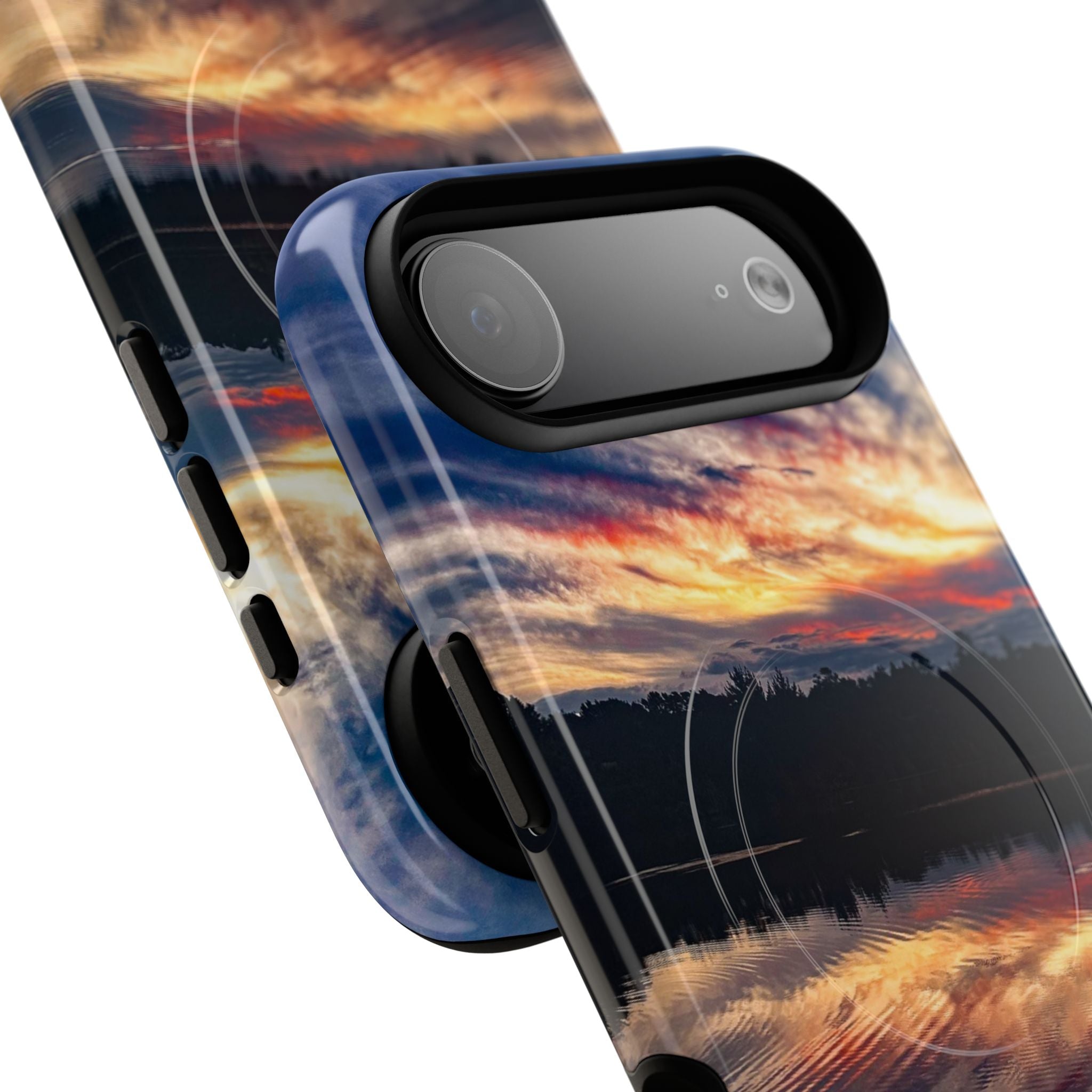 Sunset Lake Tough Magnetic Phone Case — Durable Magnetic Mount iPhone Case with Scenic Reflection Design