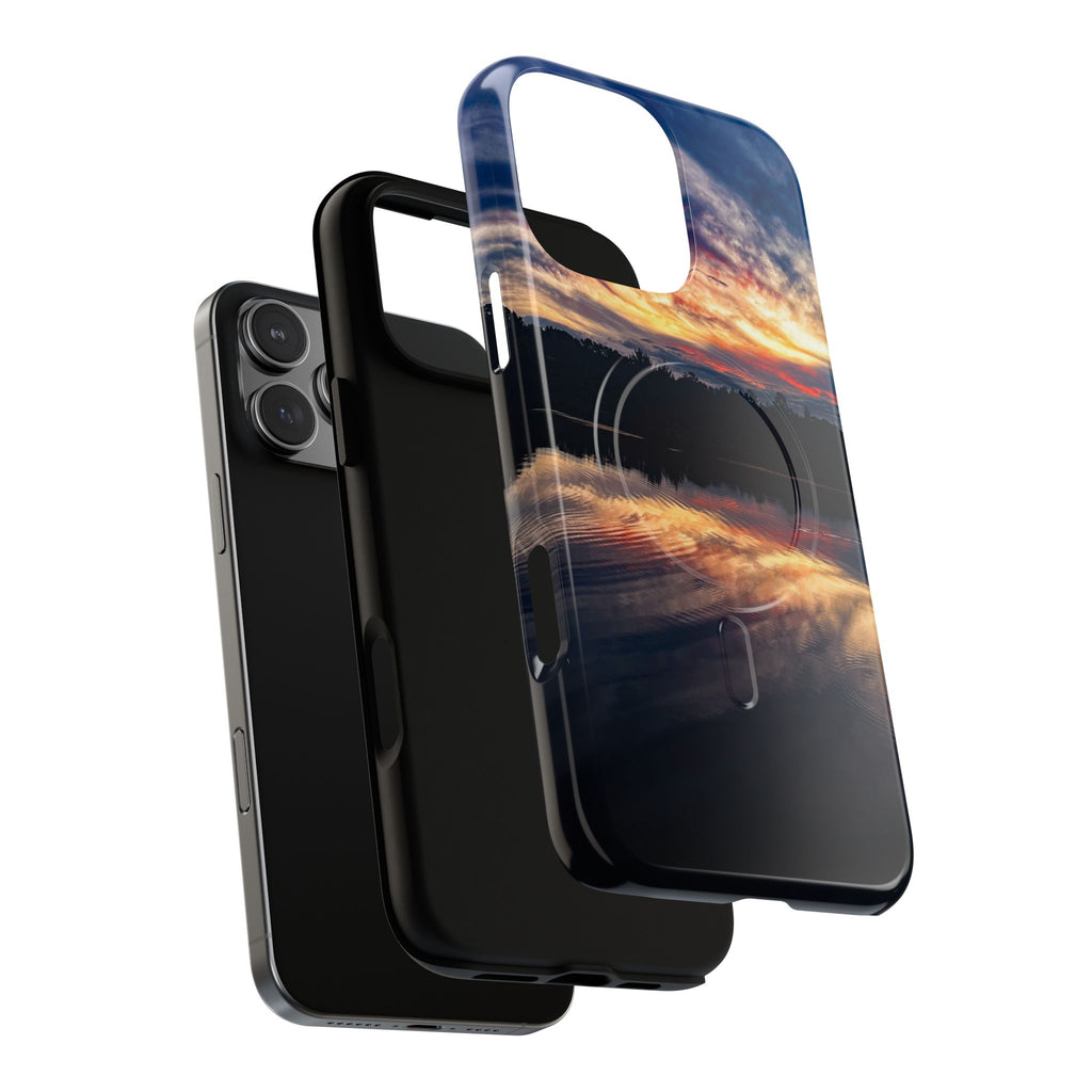 Sunset Lake Tough Magnetic Phone Case — Durable Magnetic Mount iPhone Case with Scenic Reflection Design