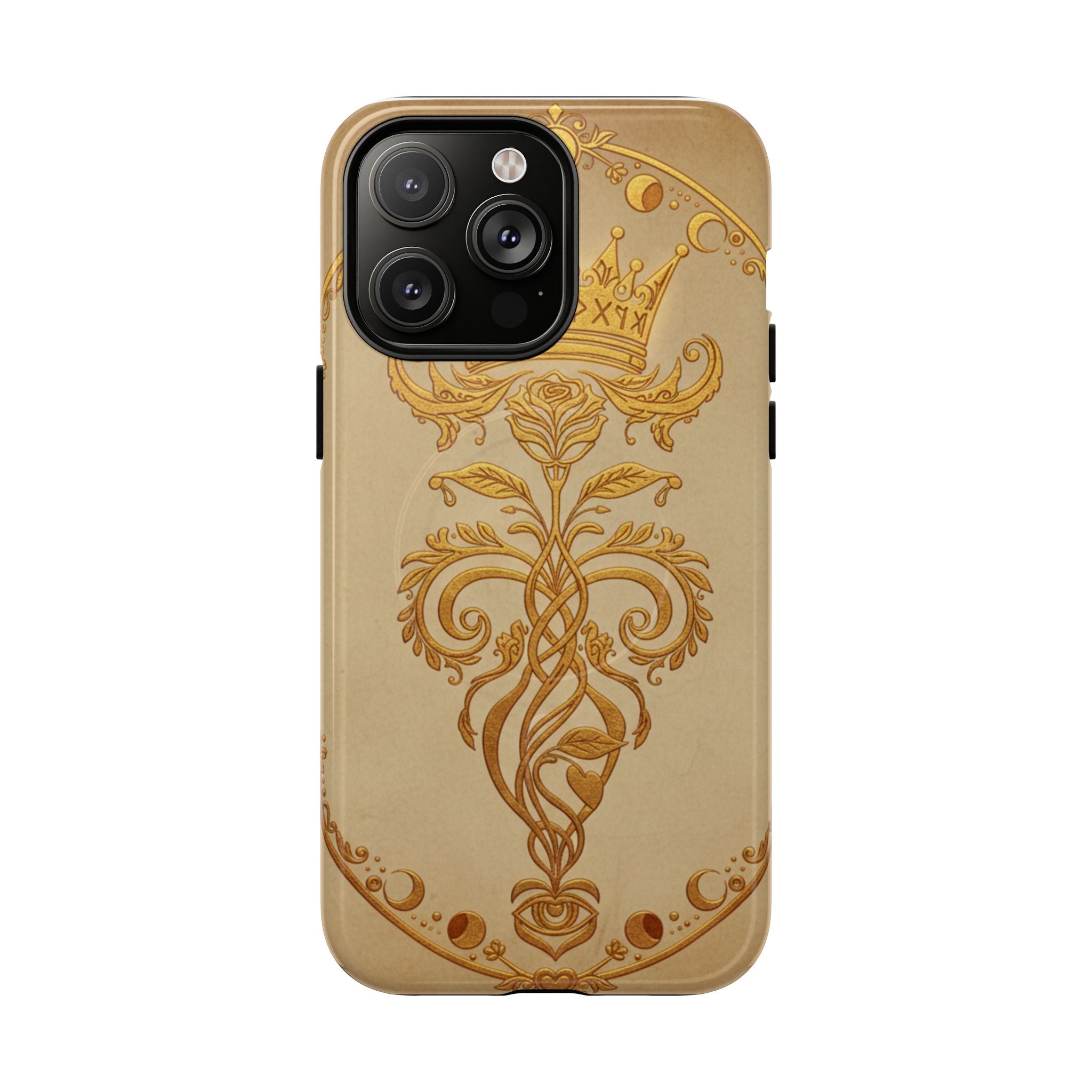 Gold Floral Crest Tough Phone Case — Protective Magnetic iPhone Cover