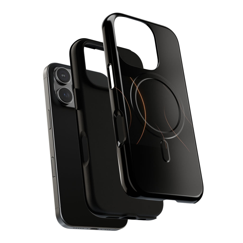Magnetic Tough Phone Case — Black Minimalist Rings, Shockproof Magnetic Grip