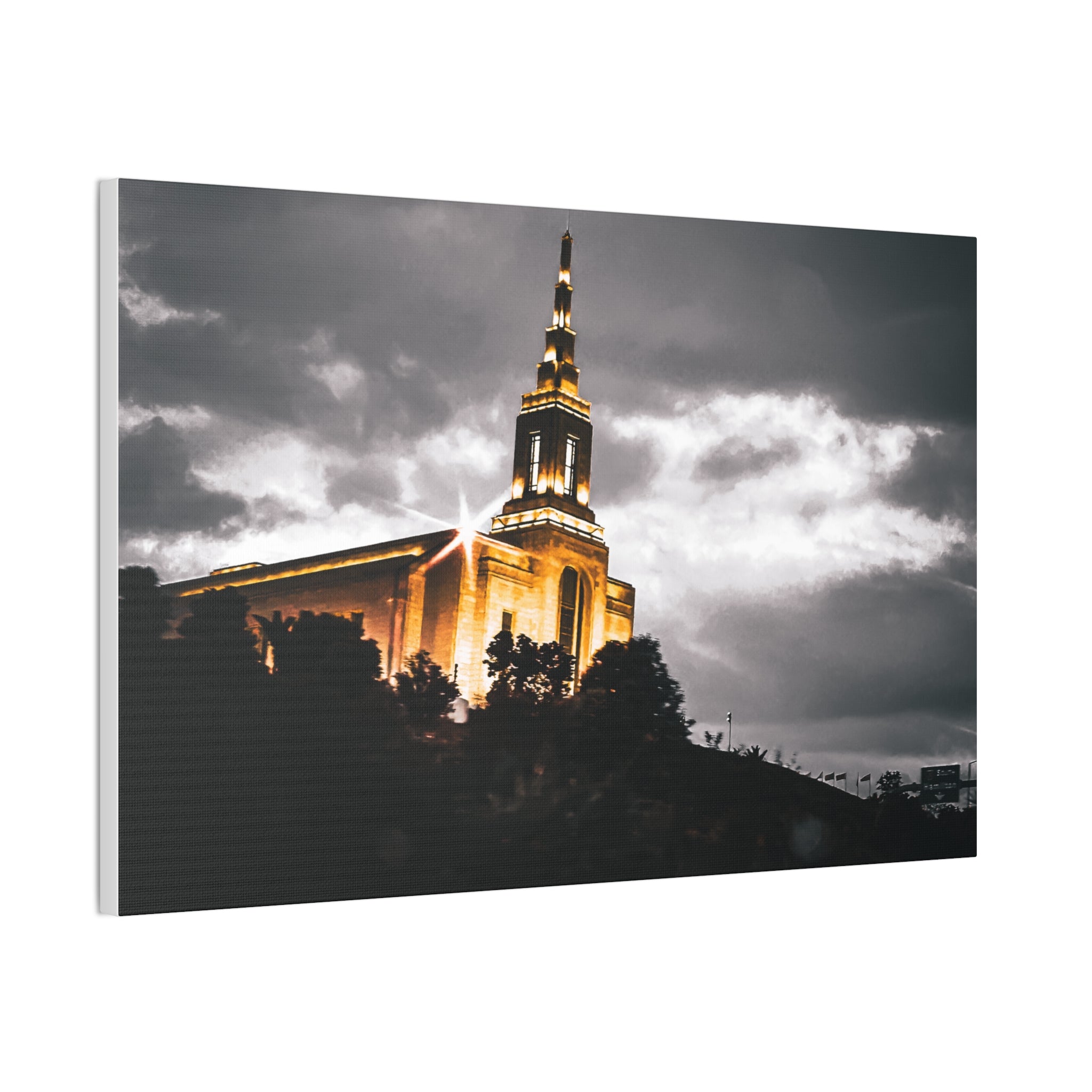 Illuminated Temple Nightscape Canvas