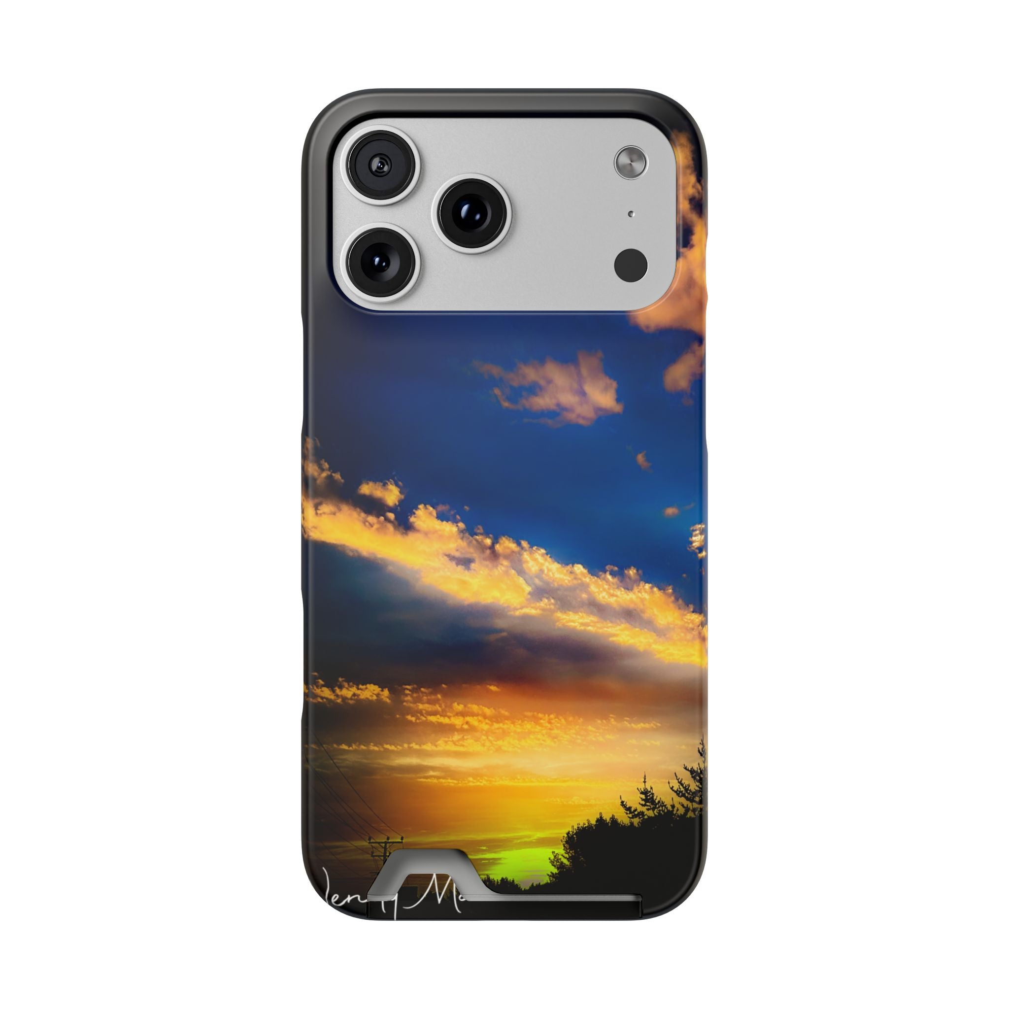 Sunset Sky Phone Case with Card Holder — Scenic Evening Landscape Wallet Case