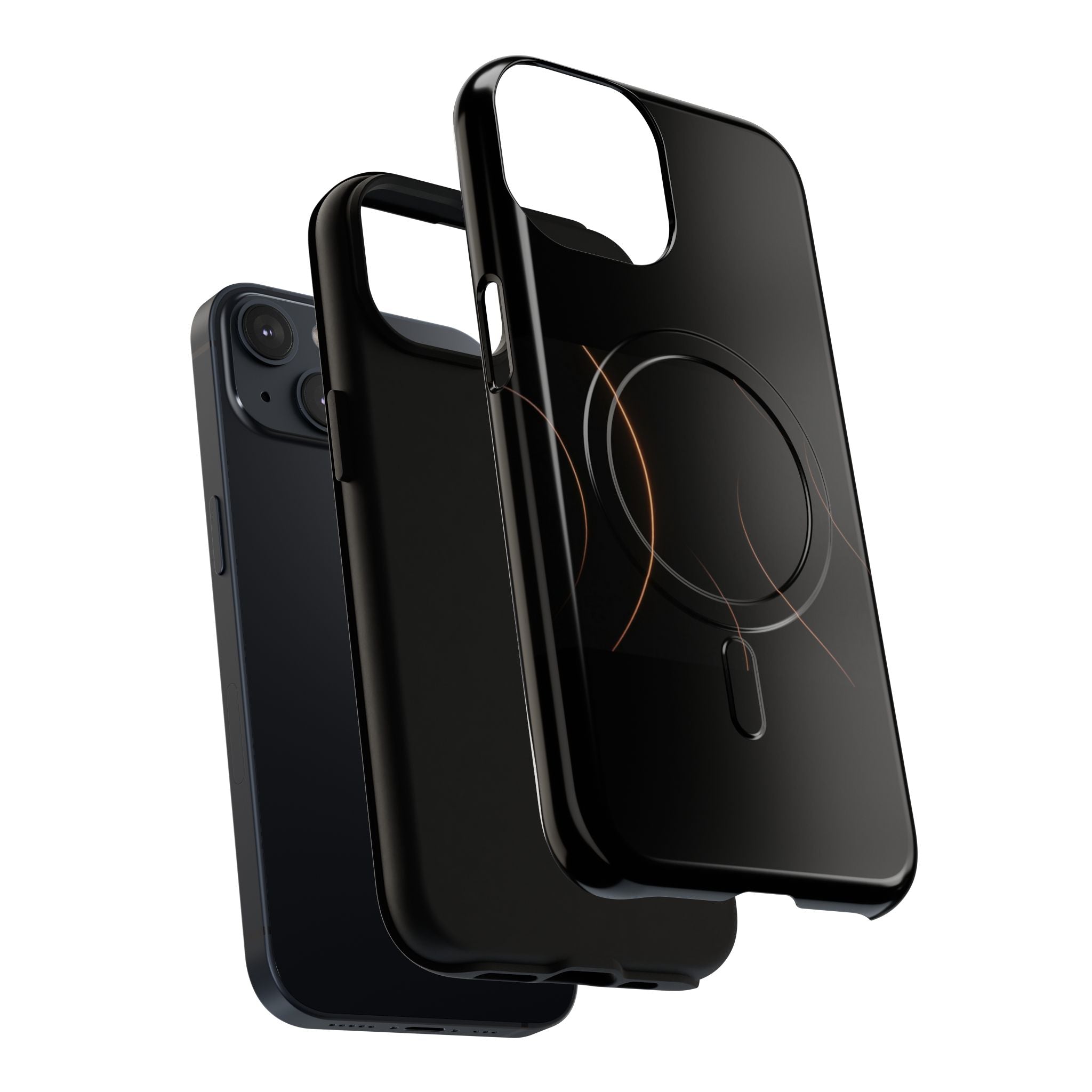 Magnetic Tough Phone Case — Black Minimalist Rings, Shockproof Magnetic Grip