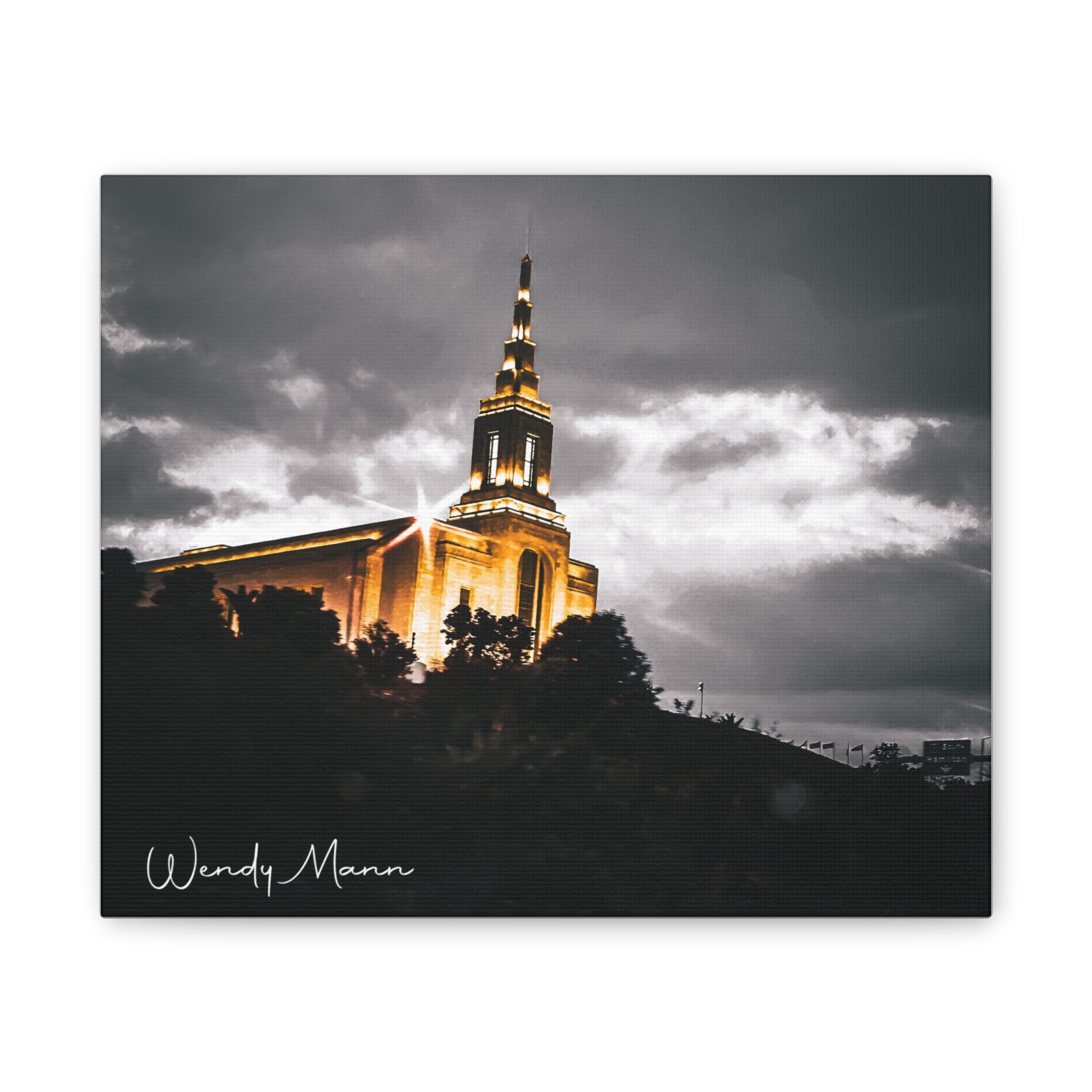 Illuminated Temple Nightscape Canvas