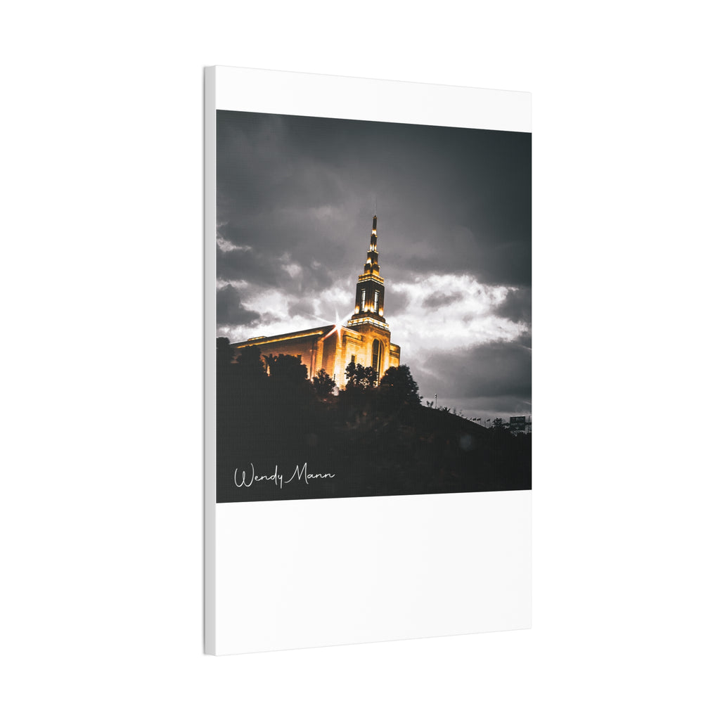 Illuminated Temple Nightscape Canvas