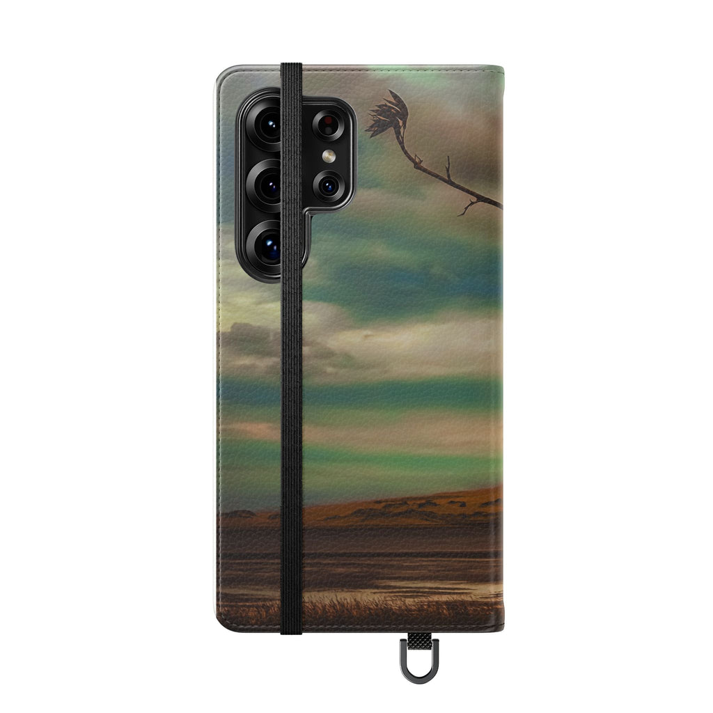 Serene Shoreline Flip Phone Case — Coastal Sunset Wallet Cover