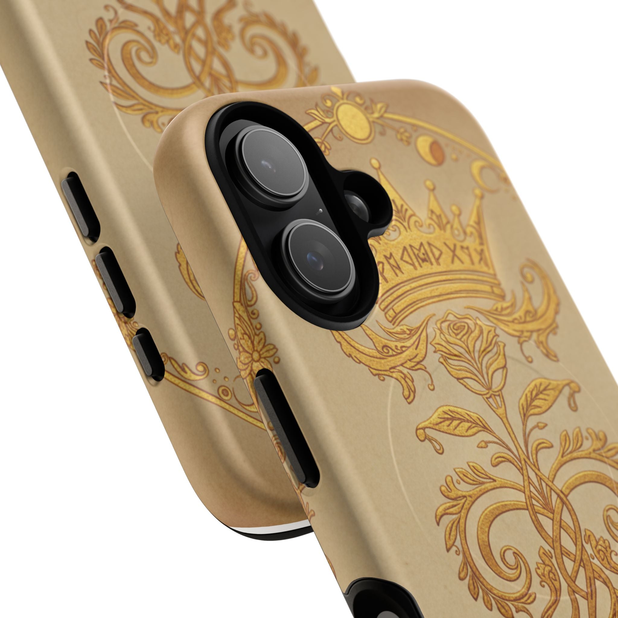 Gold Floral Crest Tough Phone Case — Protective Magnetic iPhone Cover