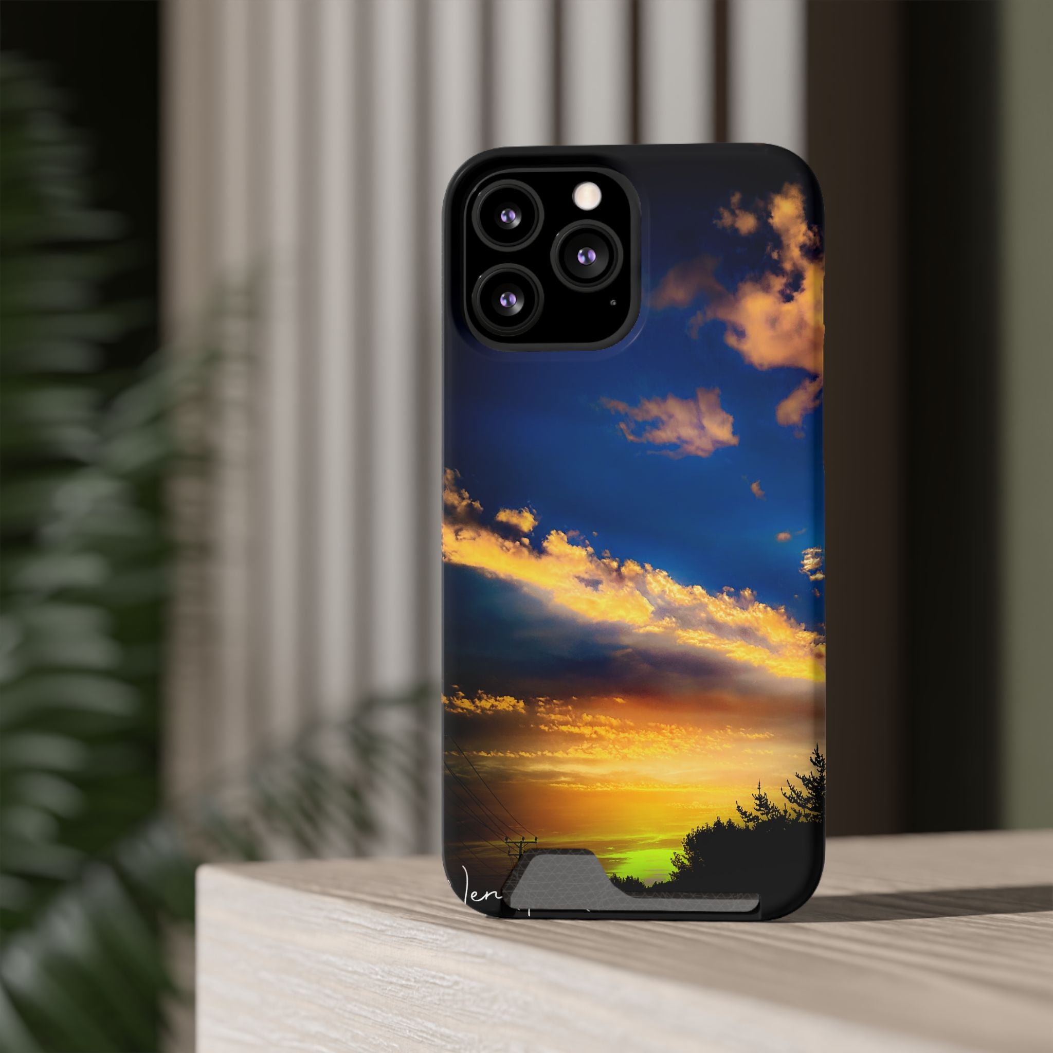 Sunset Sky Phone Case with Card Holder — Scenic Evening Landscape Wallet Case