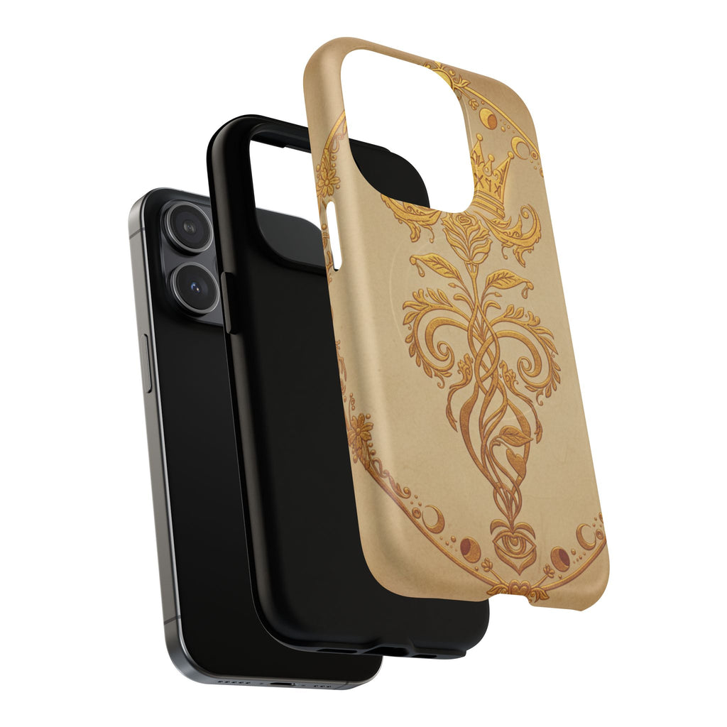 Gold Floral Crest Tough Phone Case — Protective Magnetic iPhone Cover