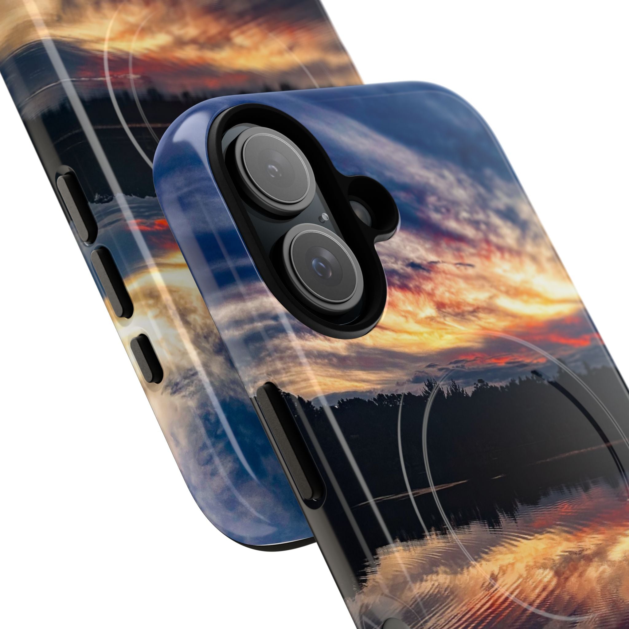 Sunset Lake Tough Magnetic Phone Case — Durable Magnetic Mount iPhone Case with Scenic Reflection Design