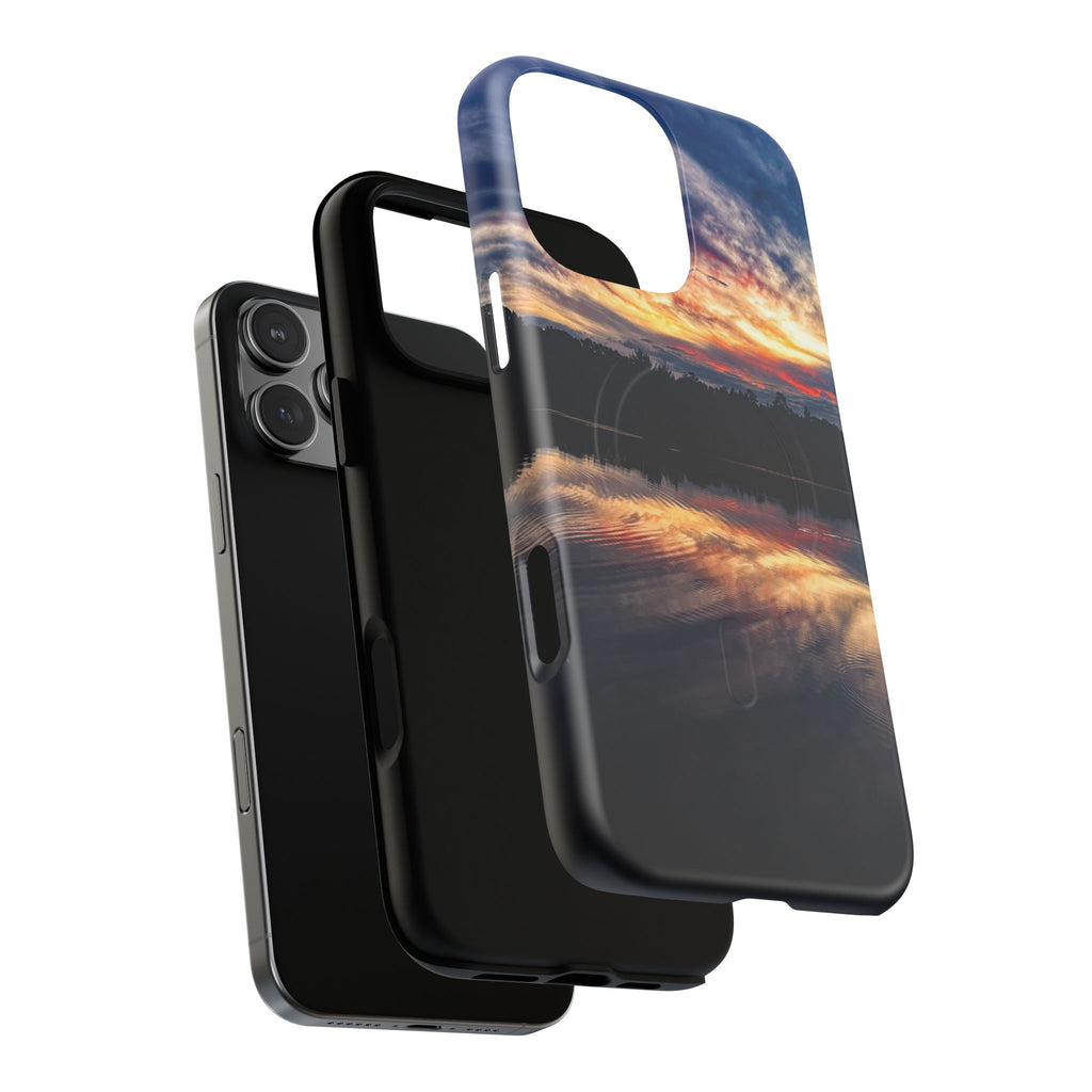 Sunset Lake Tough Magnetic Phone Case — Durable Magnetic Mount iPhone Case with Scenic Reflection Design