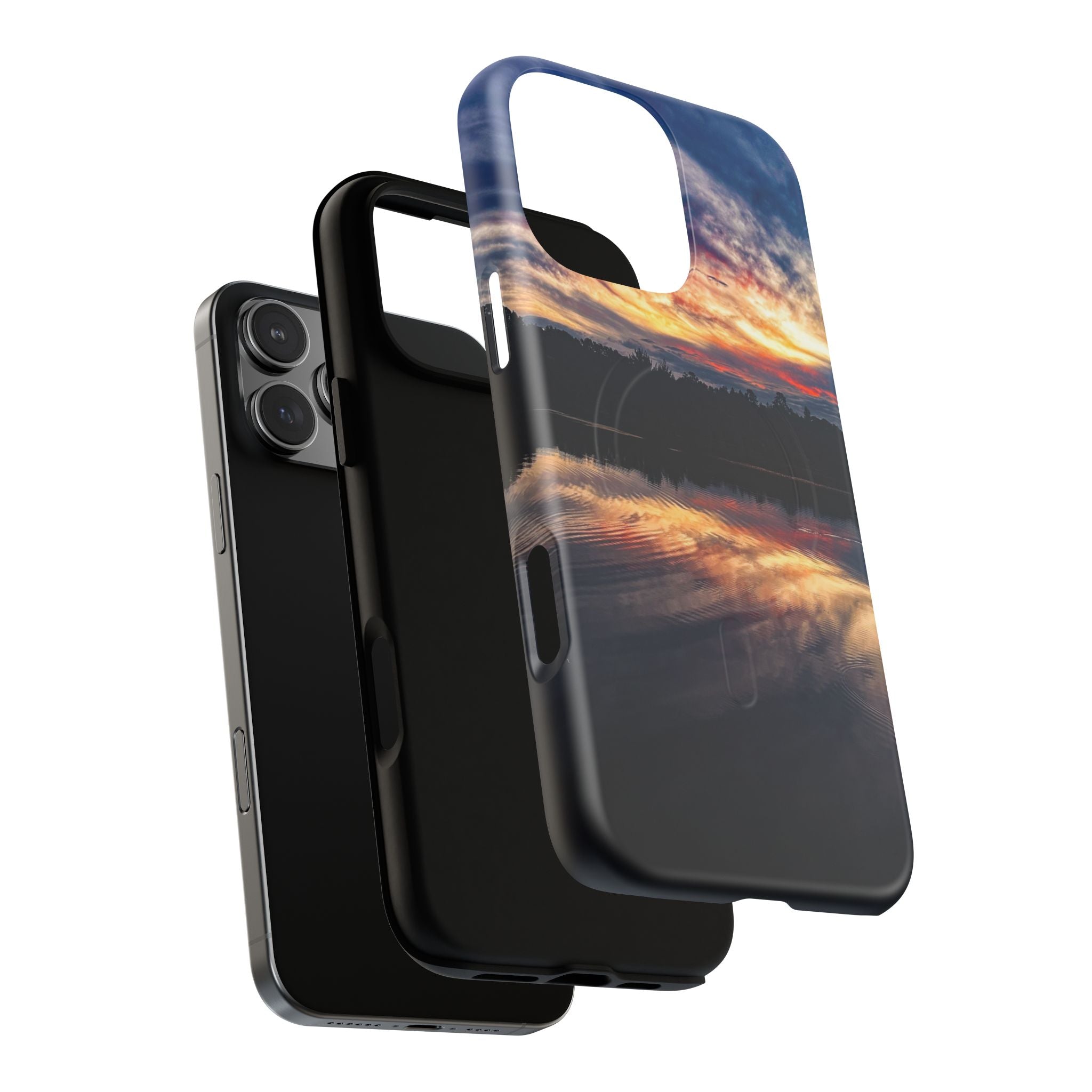 Sunset Lake Tough Magnetic Phone Case — Durable Magnetic Mount iPhone Case with Scenic Reflection Design