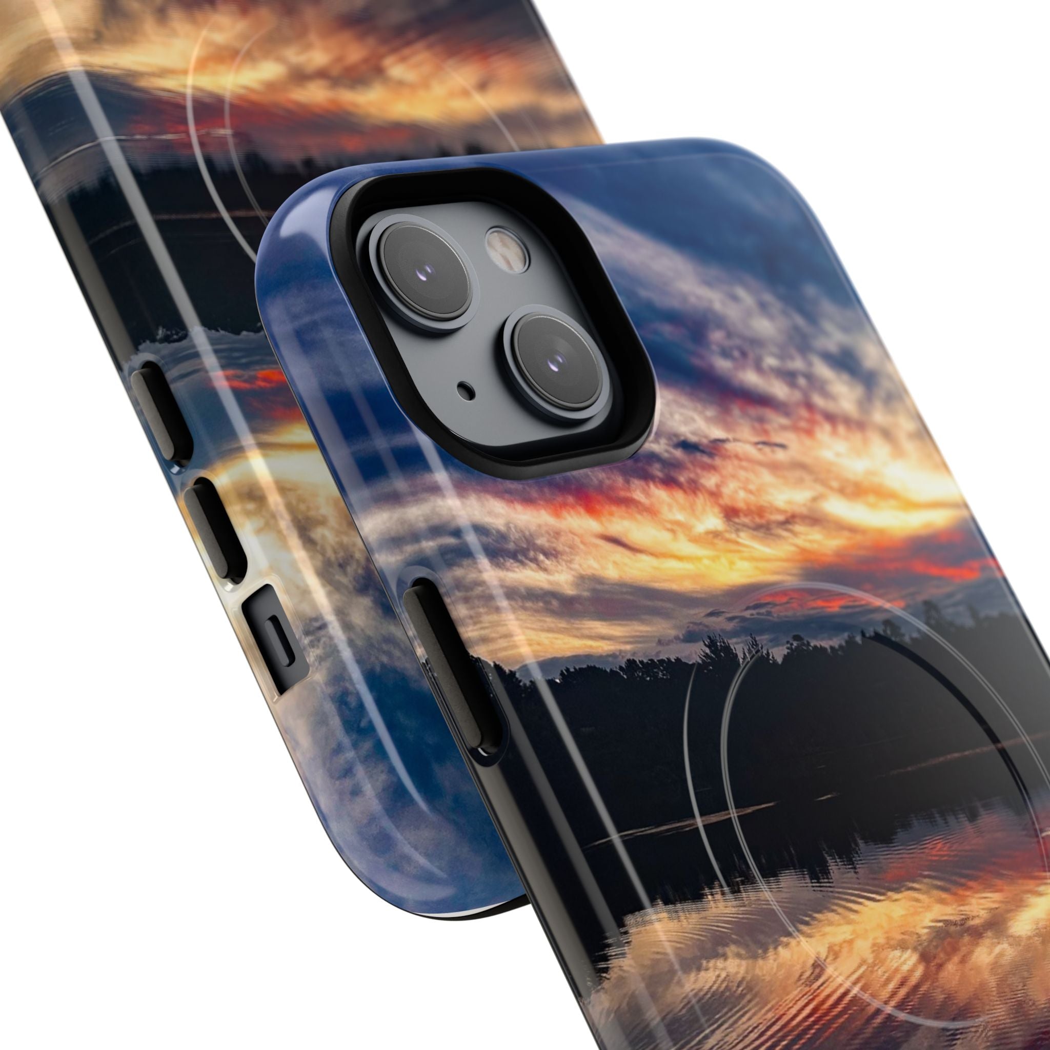 Sunset Lake Tough Magnetic Phone Case — Durable Magnetic Mount iPhone Case with Scenic Reflection Design
