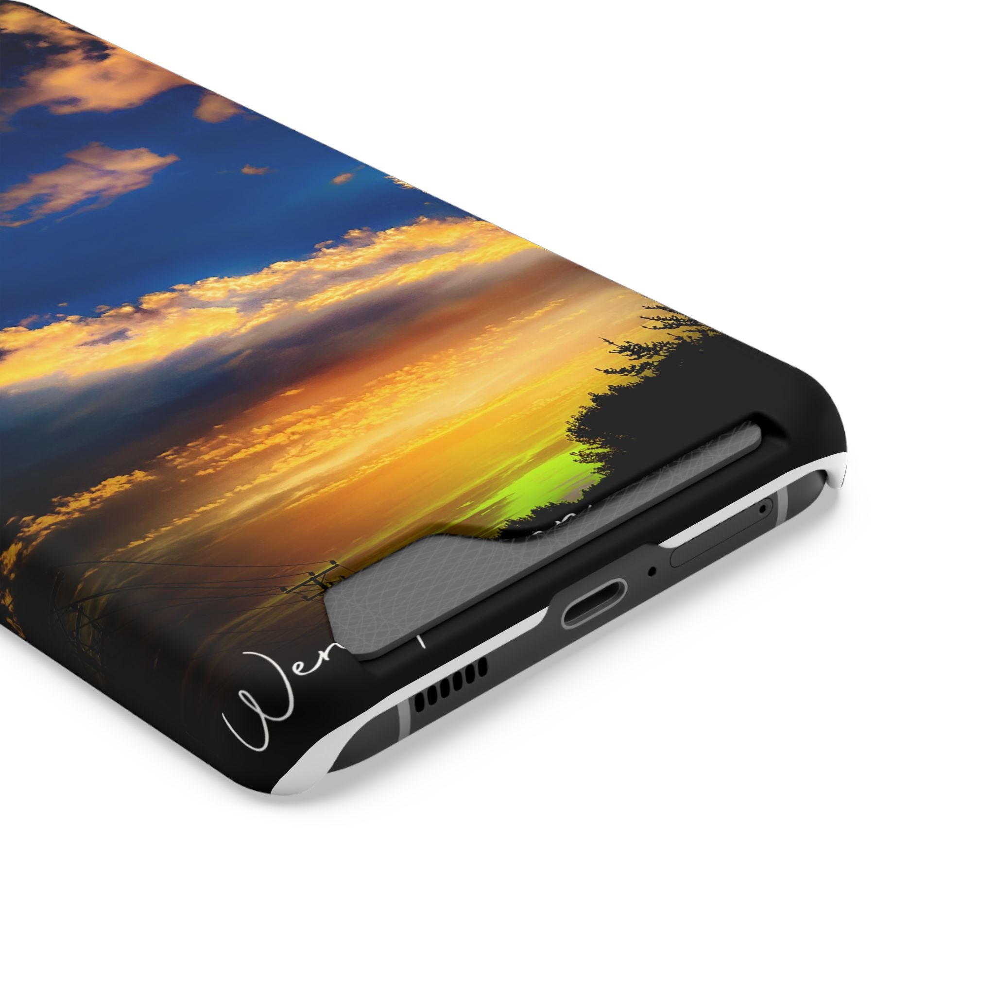 Sunset Sky Phone Case with Card Holder — Scenic Evening Landscape Wallet Case
