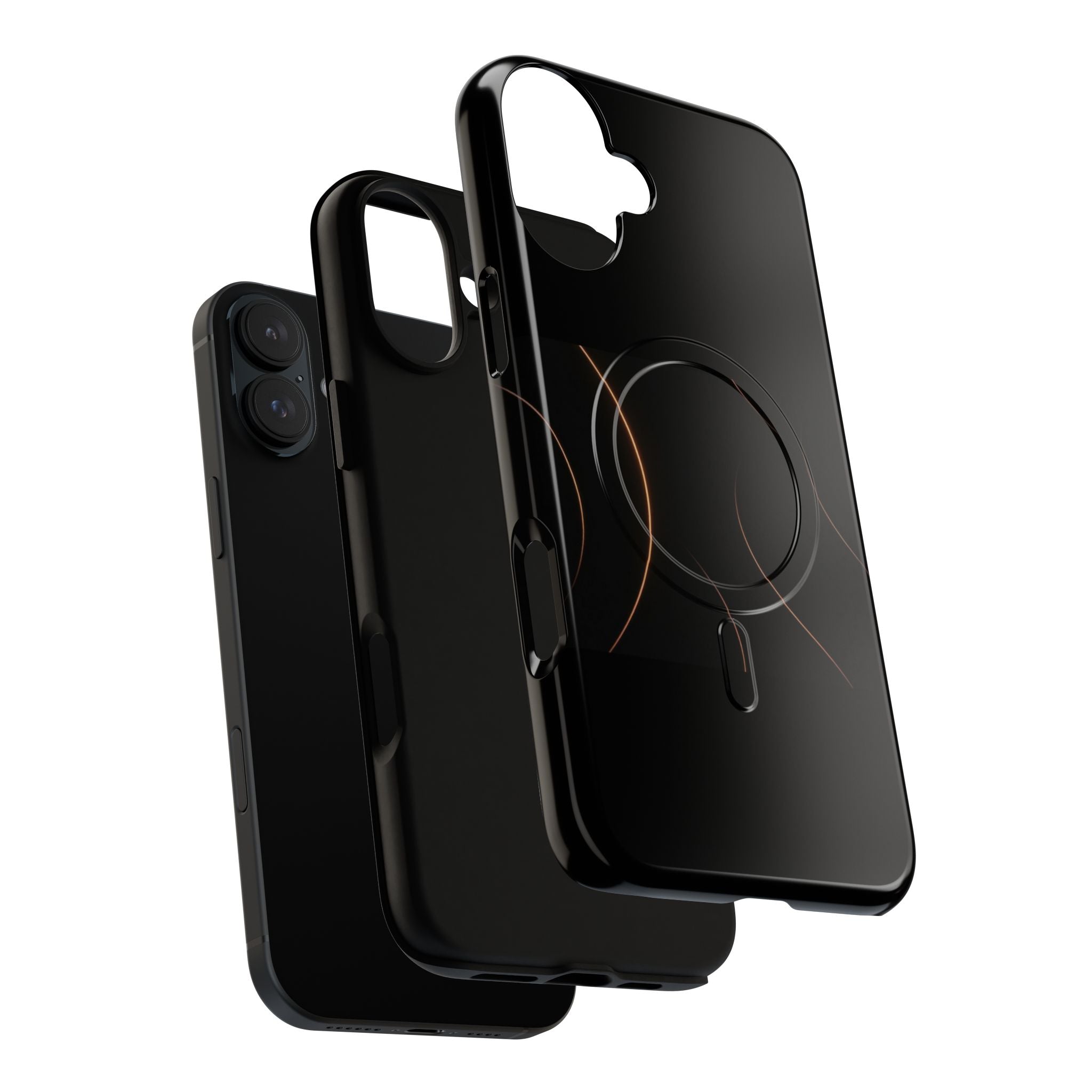 Magnetic Tough Phone Case — Black Minimalist Rings, Shockproof Magnetic Grip