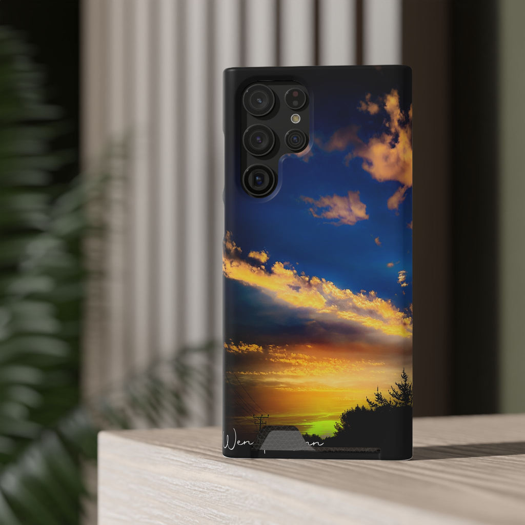 Sunset Sky Phone Case with Card Holder — Scenic Evening Landscape Wallet Case