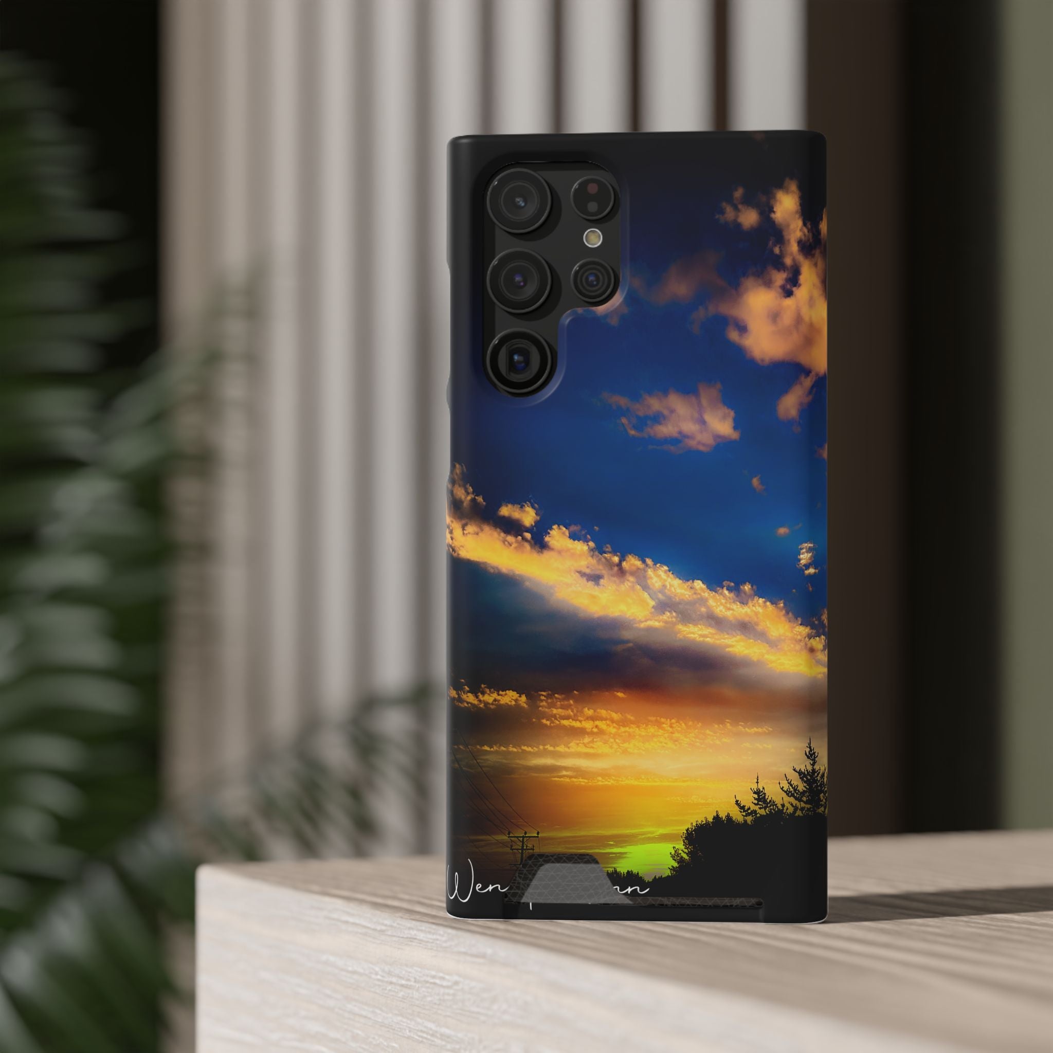 Sunset Sky Phone Case with Card Holder — Scenic Evening Landscape Wallet Case