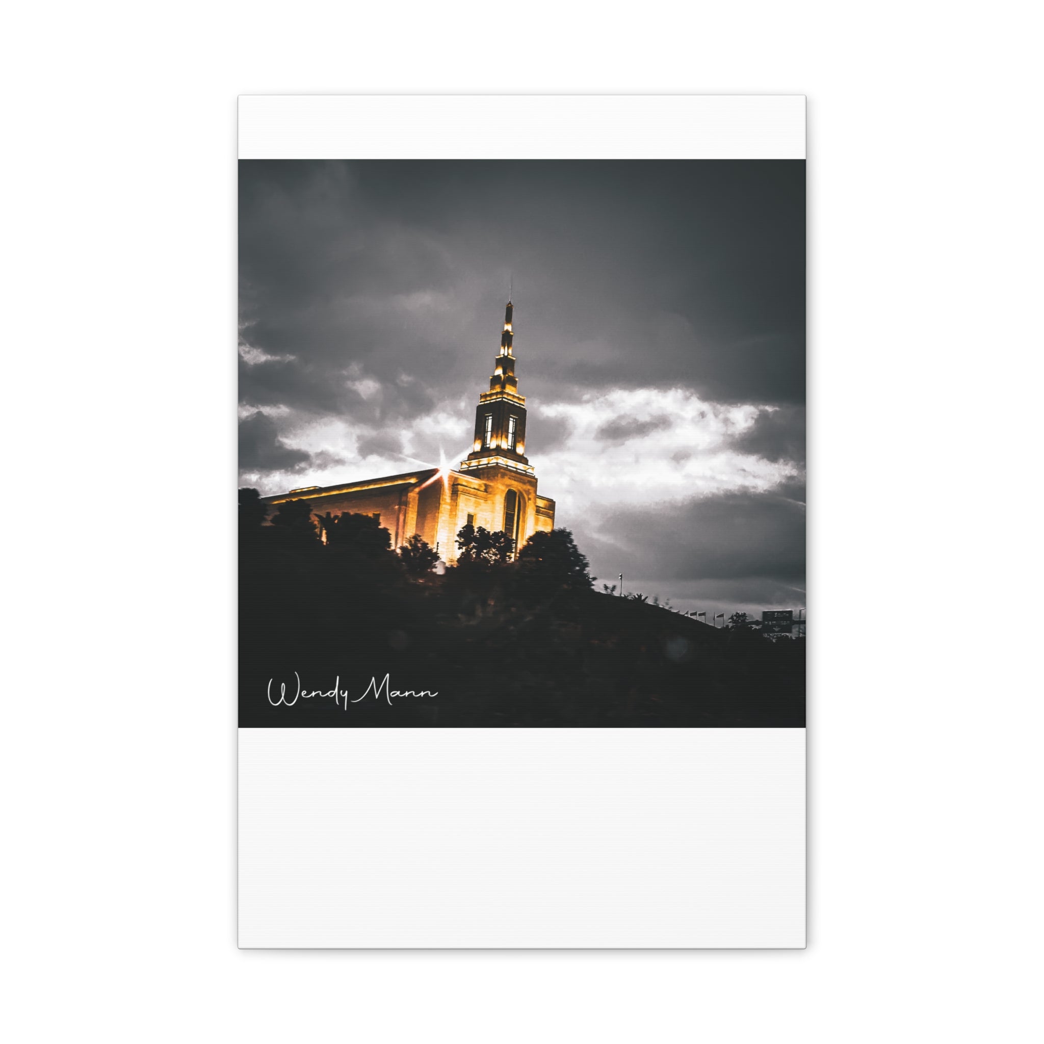 Illuminated Temple Nightscape Canvas