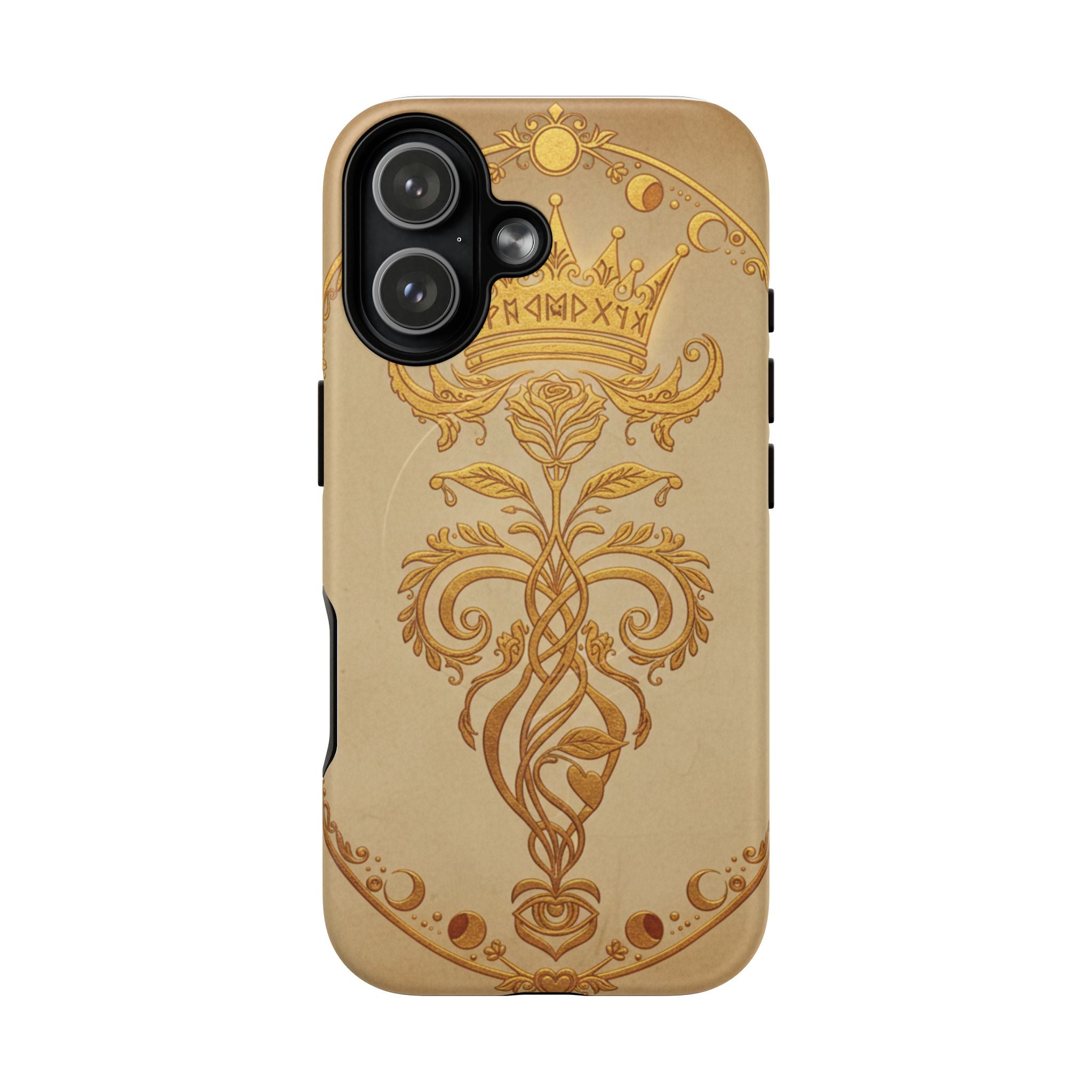 Gold Floral Crest Tough Phone Case — Protective Magnetic iPhone Cover
