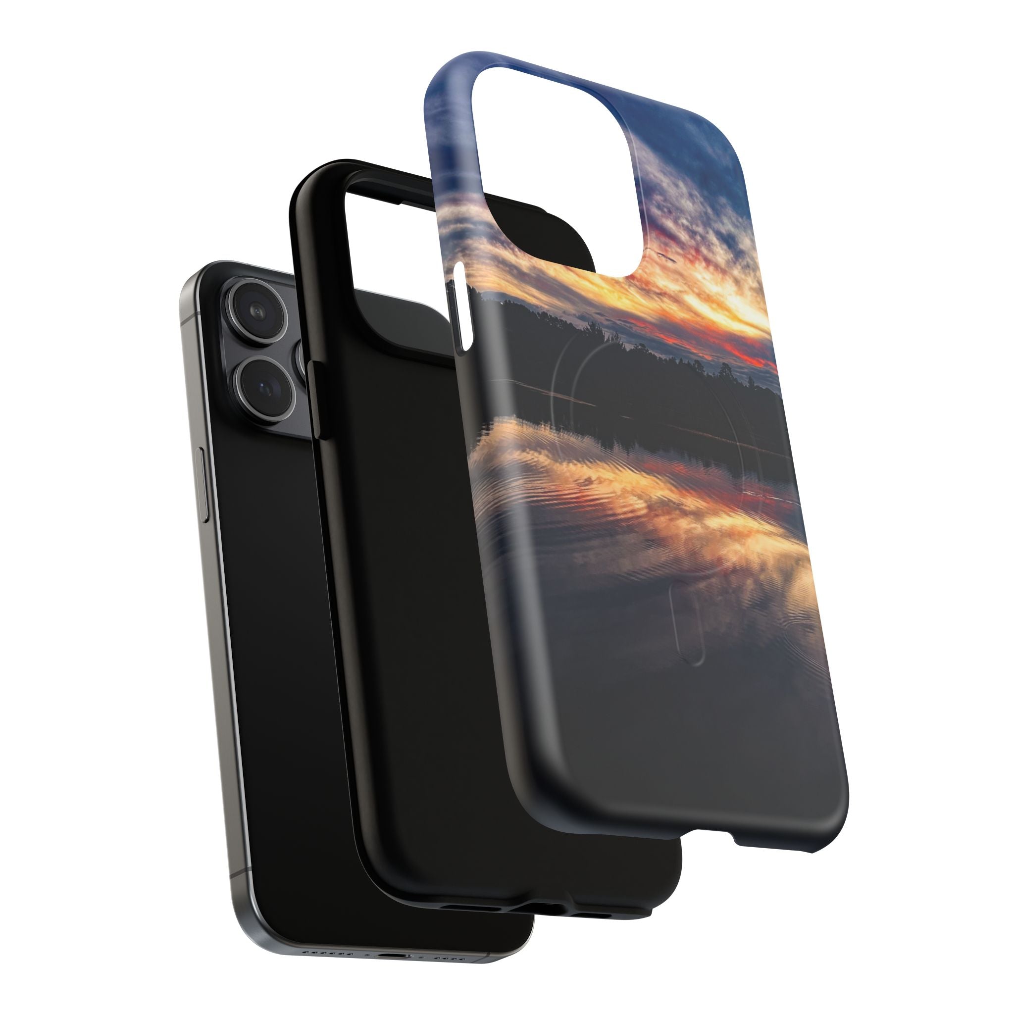 Sunset Lake Tough Magnetic Phone Case — Durable Magnetic Mount iPhone Case with Scenic Reflection Design