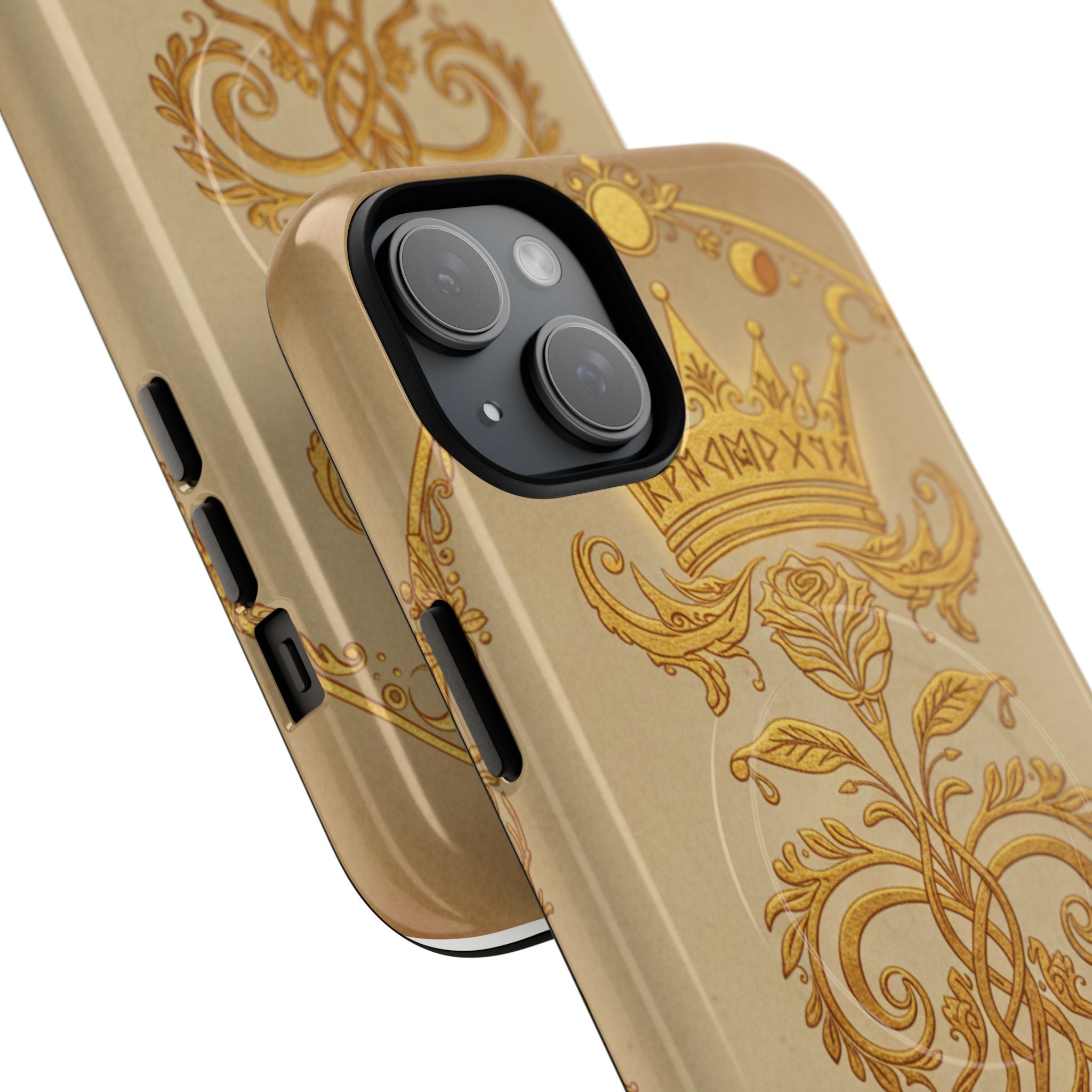 Gold Floral Crest Tough Phone Case — Protective Magnetic iPhone Cover