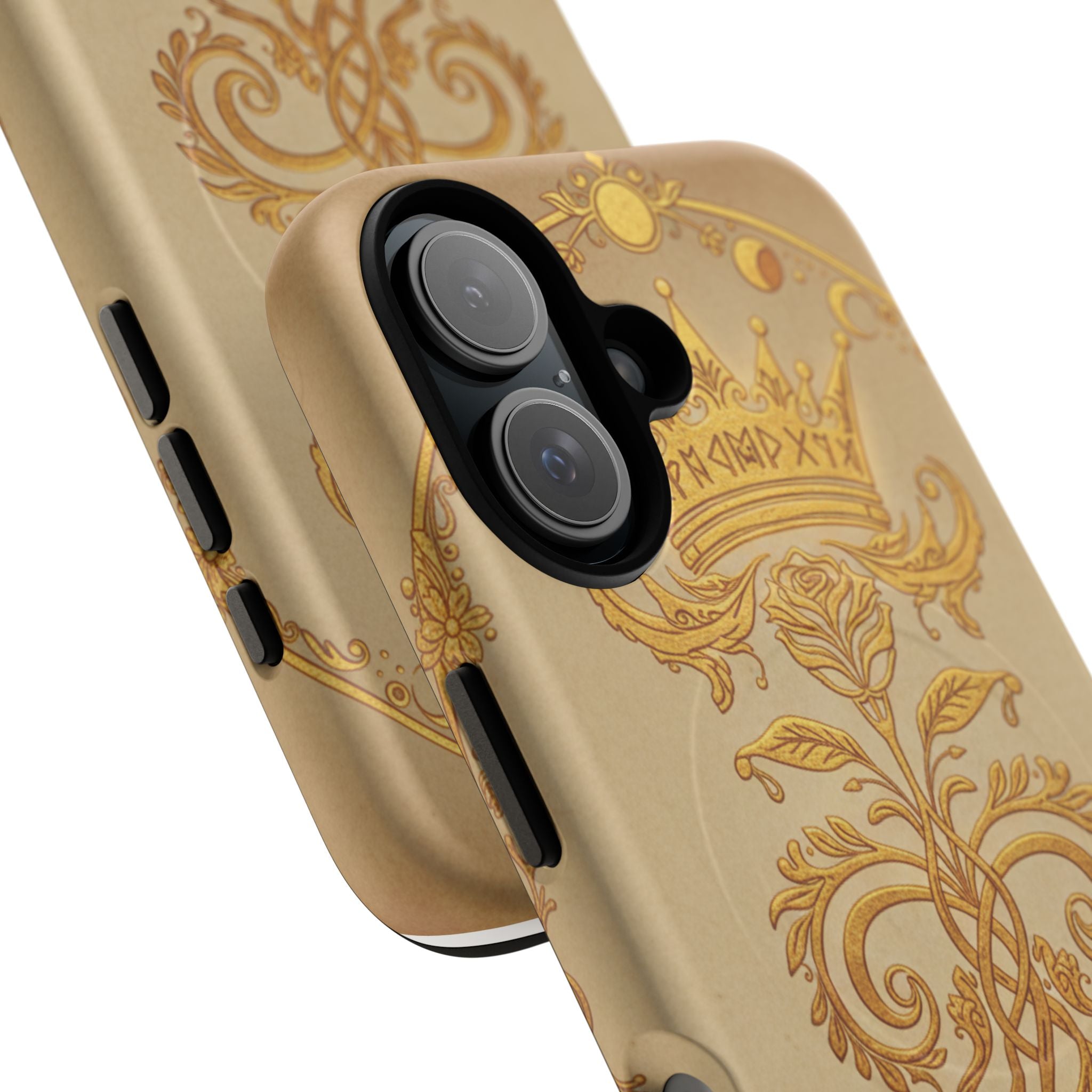 Gold Floral Crest Tough Phone Case — Protective Magnetic iPhone Cover