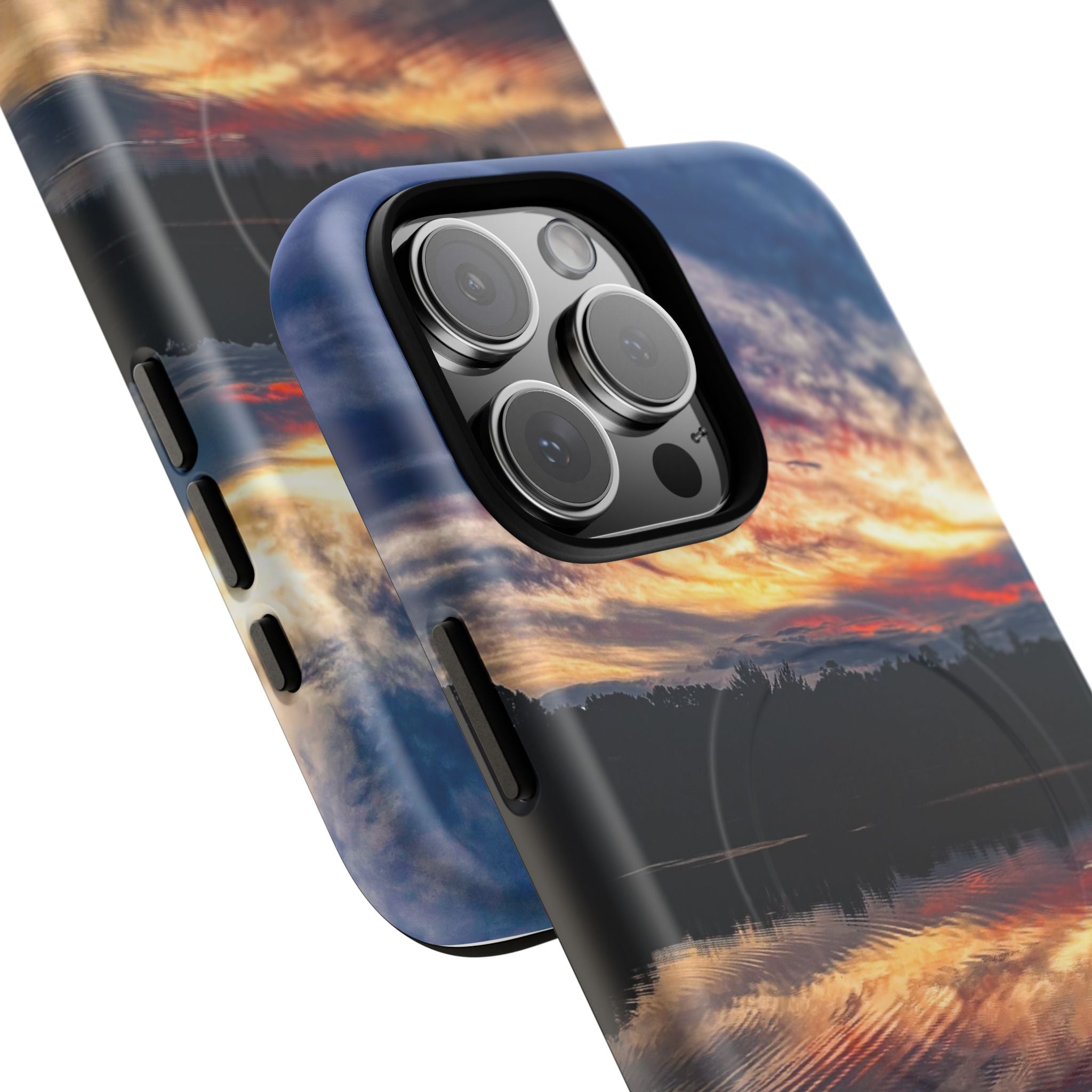 Sunset Lake Tough Magnetic Phone Case — Durable Magnetic Mount iPhone Case with Scenic Reflection Design