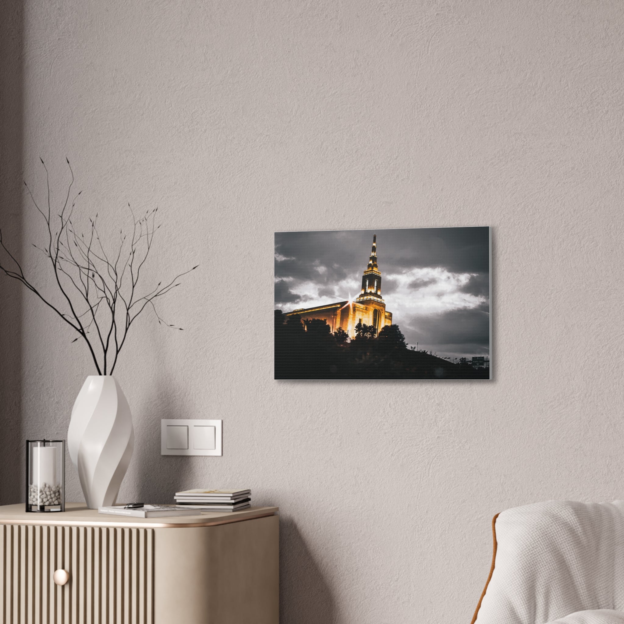 Illuminated Temple Nightscape Canvas