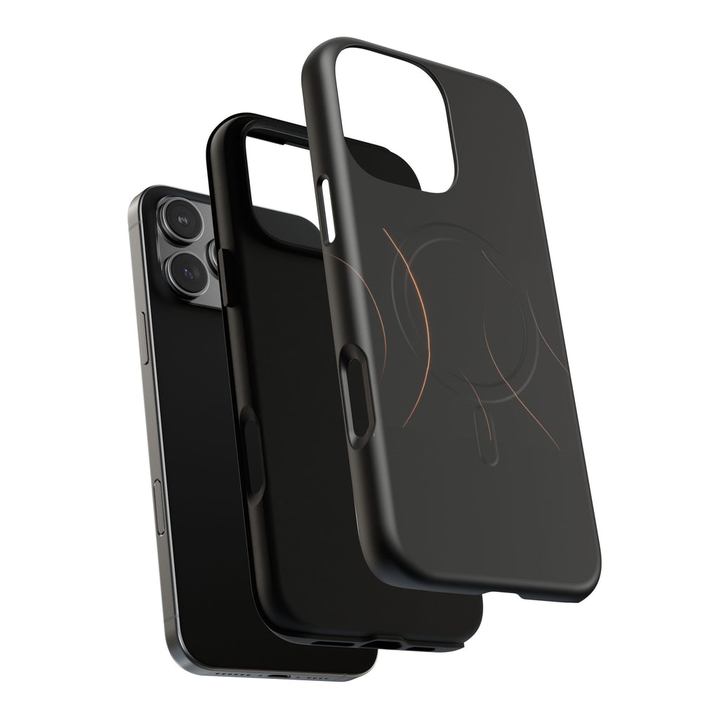 Magnetic Tough Phone Case — Black Minimalist Rings, Shockproof Magnetic Grip