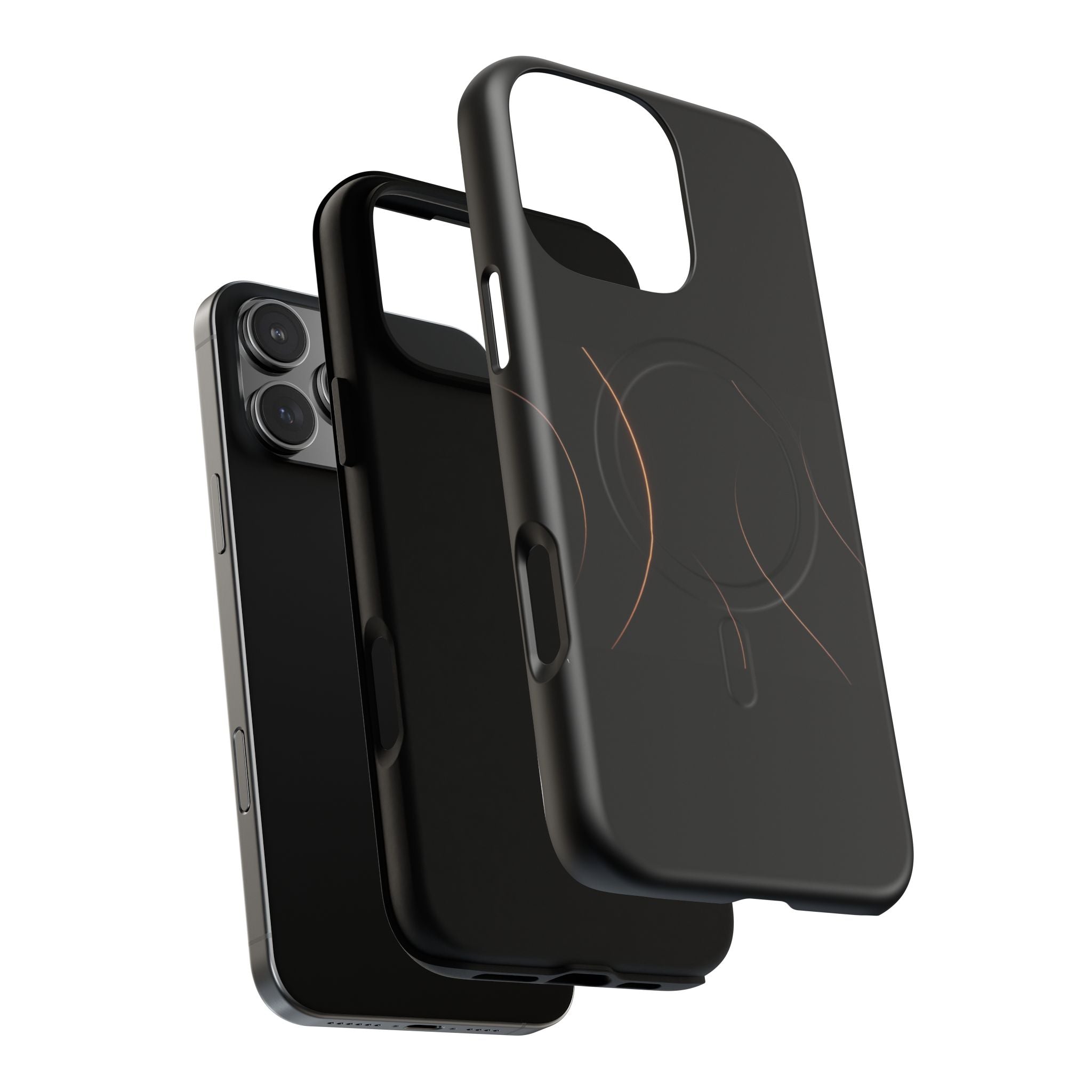 Magnetic Tough Phone Case — Black Minimalist Rings, Shockproof Magnetic Grip