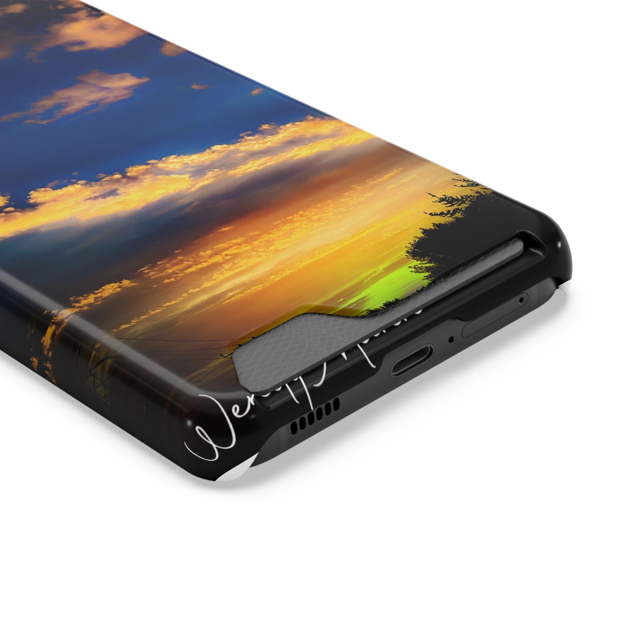 Sunset Sky Phone Case with Card Holder — Scenic Evening Landscape Wallet Case