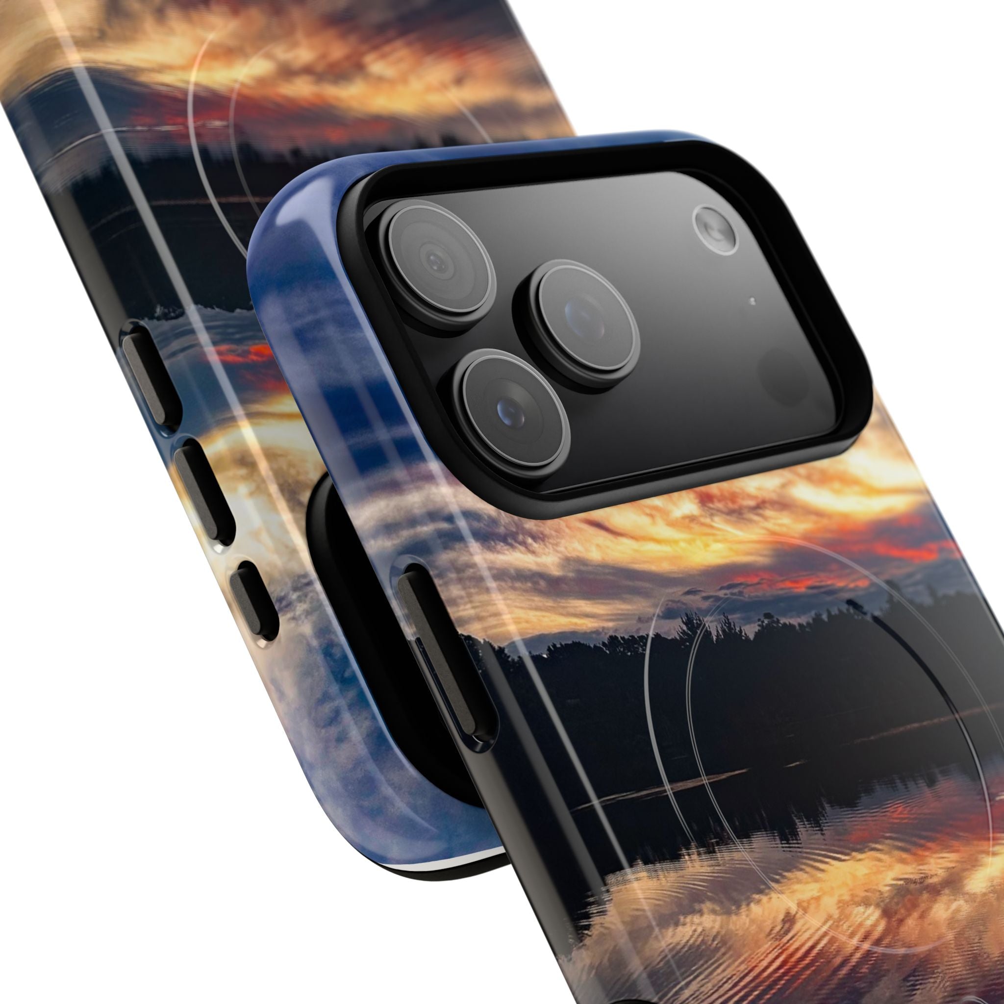 Sunset Lake Tough Magnetic Phone Case — Durable Magnetic Mount iPhone Case with Scenic Reflection Design