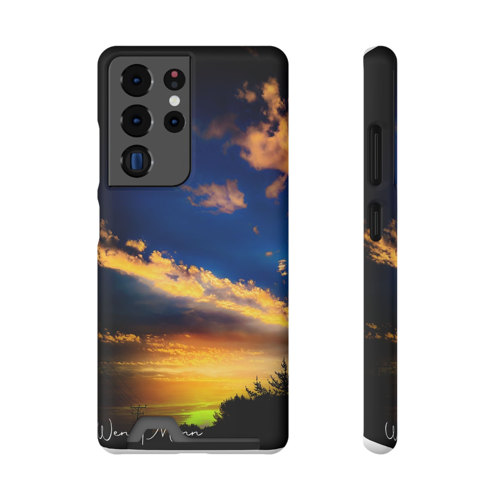 Sunset Sky Phone Case with Card Holder — Scenic Evening Landscape Wallet Case