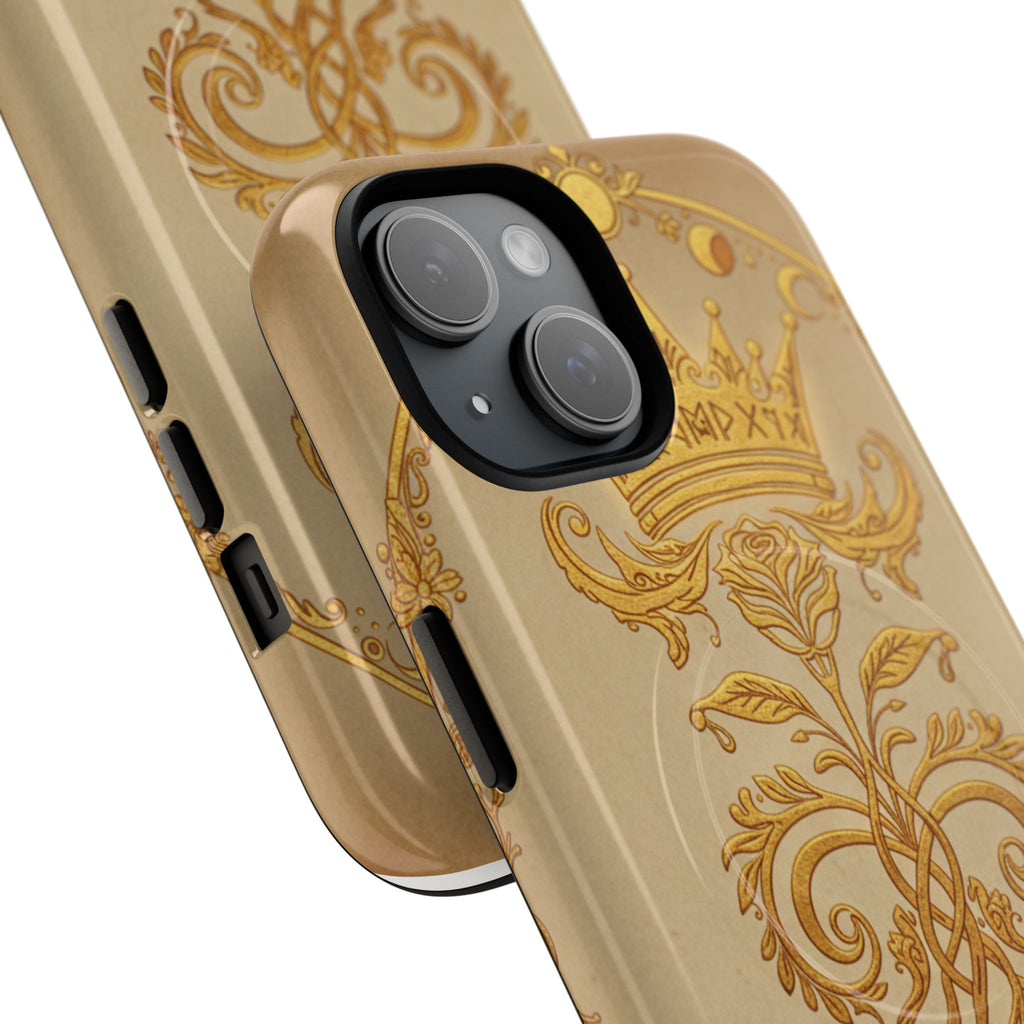 Gold Floral Crest Tough Phone Case — Protective Magnetic iPhone Cover