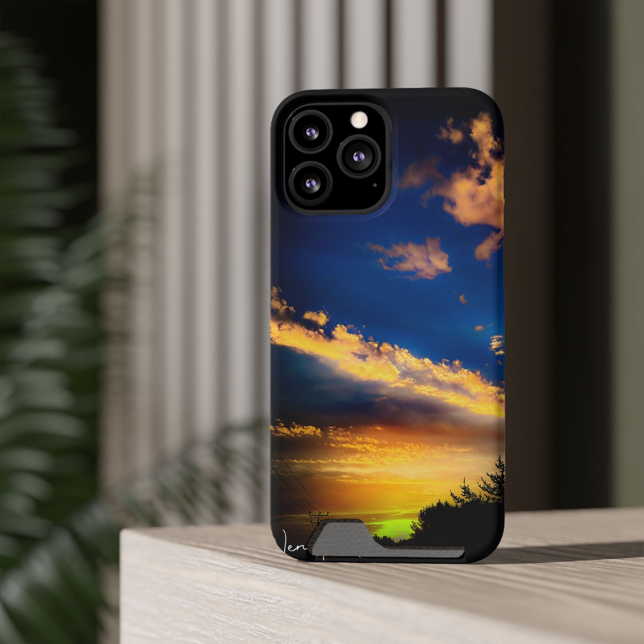 Sunset Sky Phone Case with Card Holder — Scenic Evening Landscape Wallet Case