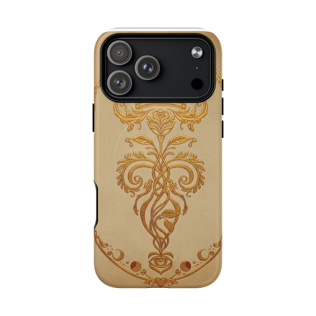 Gold Floral Crest Tough Phone Case — Protective Magnetic iPhone Cover